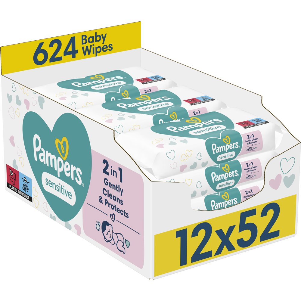 Pampers Sensitive Mothly Pack Baby Wipes Απαλά Μωρομάντηλα Καθαρισμού Ιδανικά για την Ευαίσθητη Επιδερμίδα με Προστατευτική Δράση 624 Τεμάχια (12x52 Τεμάχια)