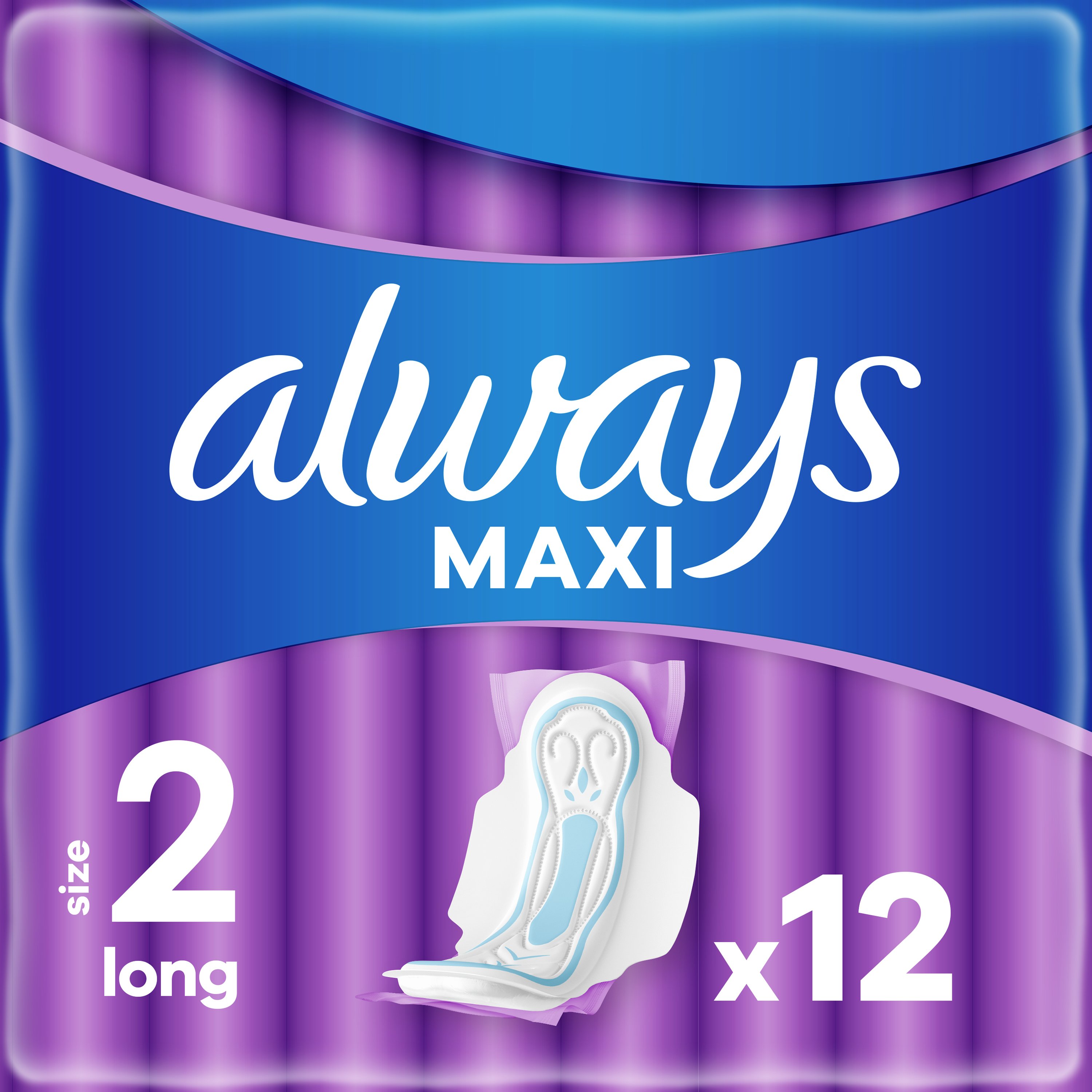 Always Maxi Long 2 Άνετα Σερβιετάκια με Φτερά Μεγέθους Long για 100% Προστασία 12 Τεμάχια