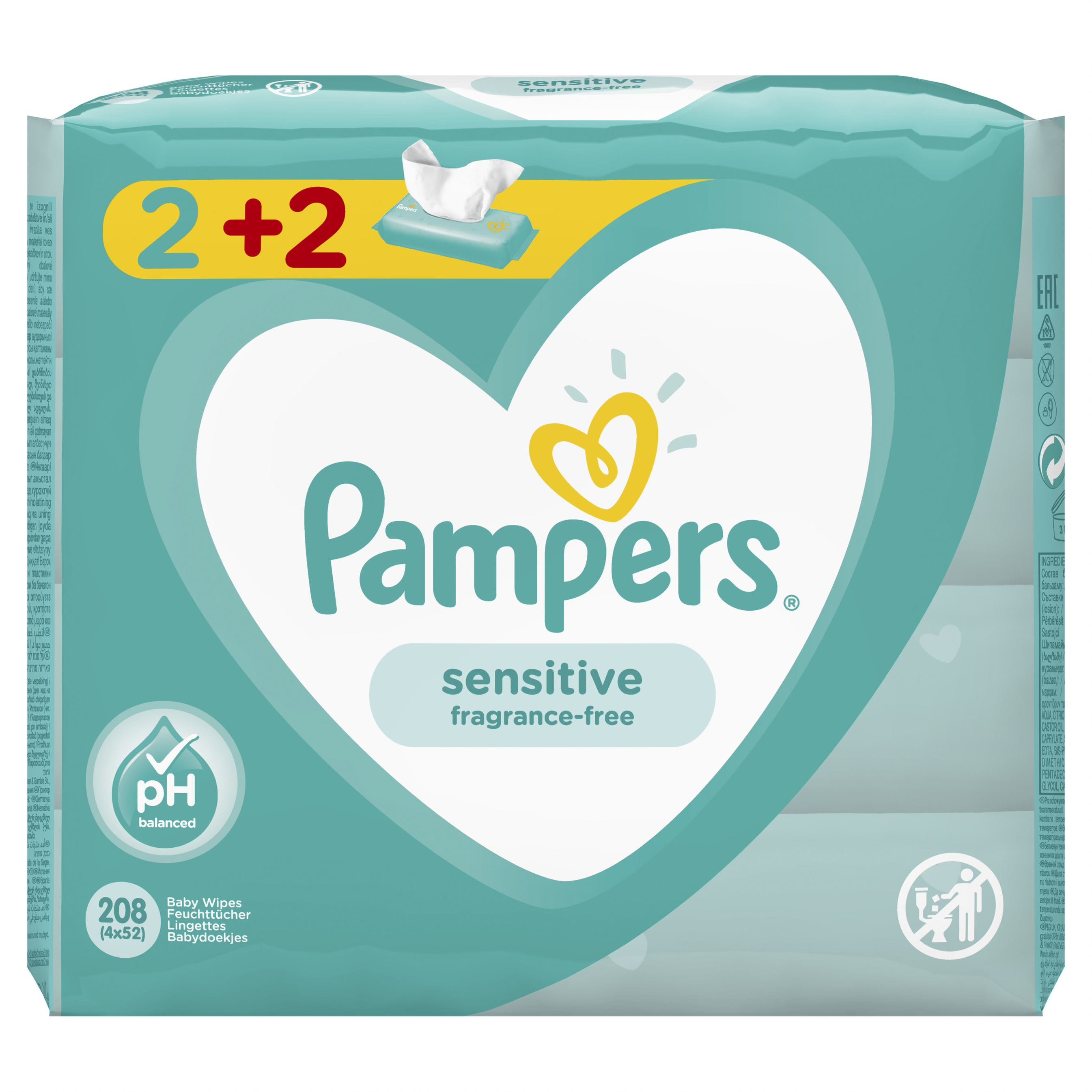 Pampers Πακέτο Προσφοράς Sensitive Wipes Μωρομάντηλα Ιδανικά για την Ευαίσθητη Επιδερμίδα 4×52 Τεμάχια