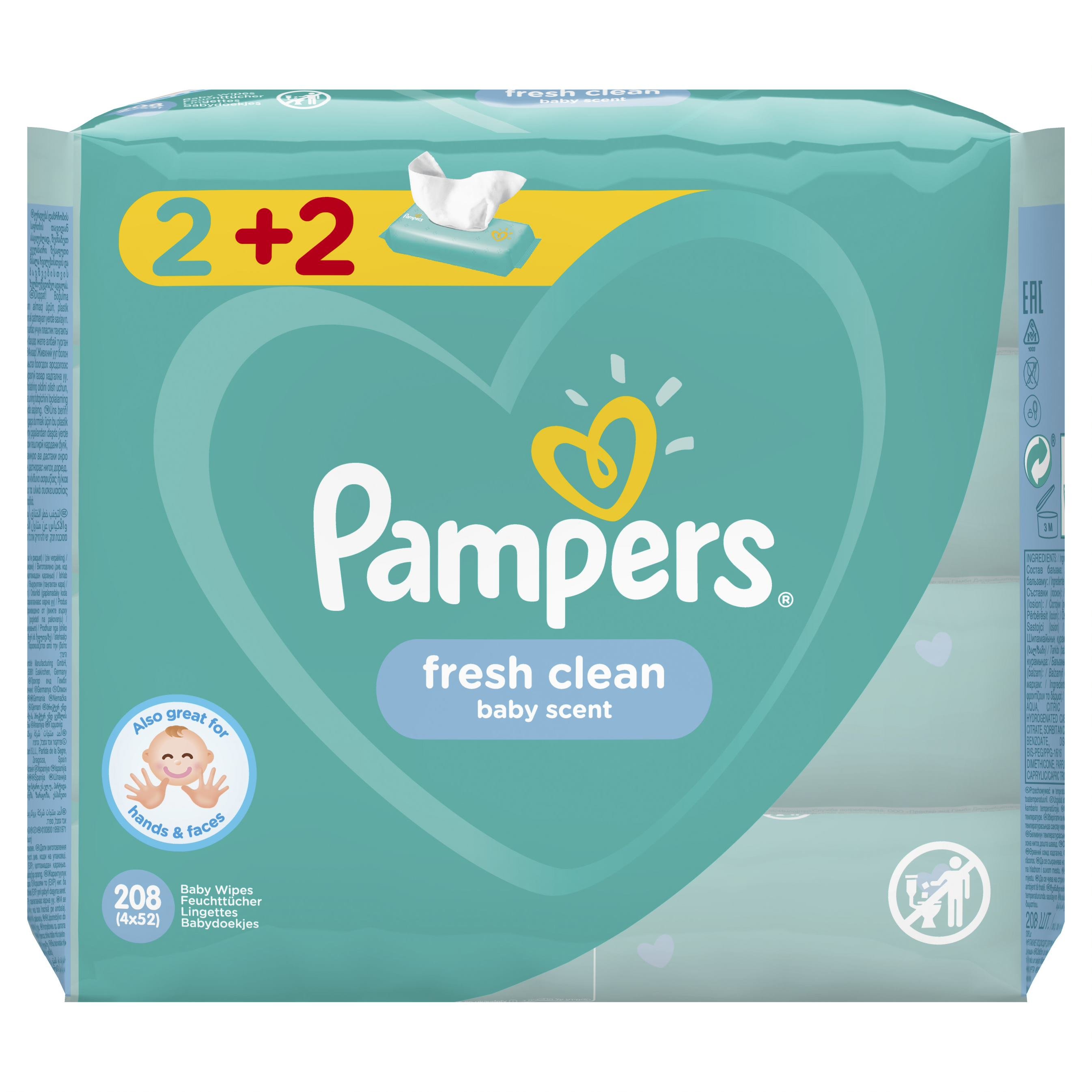 Pampers Πακέτο Προσφοράς Fresh Clean Wipes Μωρομάντηλα με Άρωμα Φρεσκάδας 4×52 Wipes 2+2 Δώρο