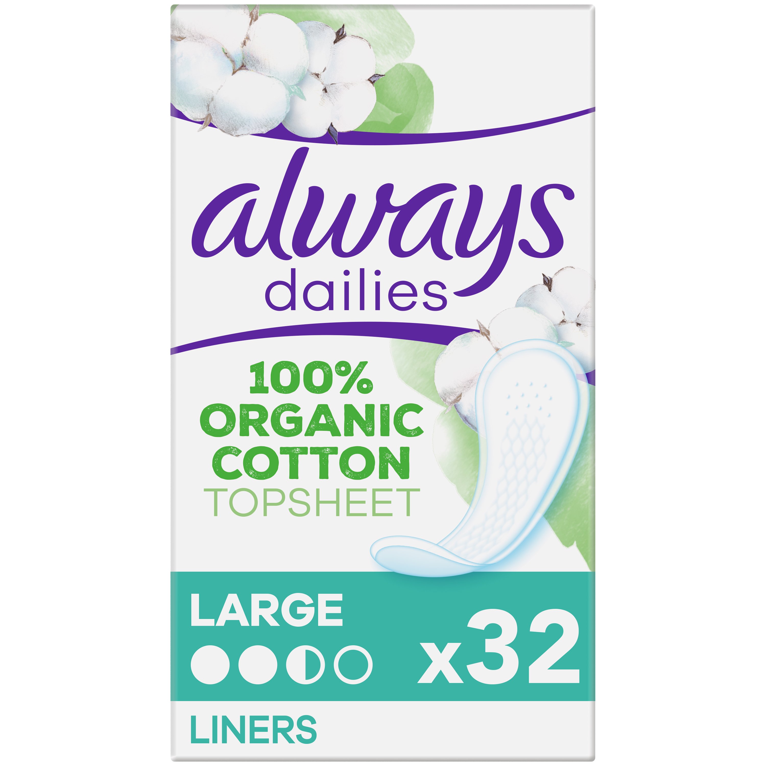 Εικόνα από Always Dailies Cotton Protection Large Pads Σερβιετάκια από Βαμβάκι Μεγάλου Μεγέθους 32 Τεμάχια