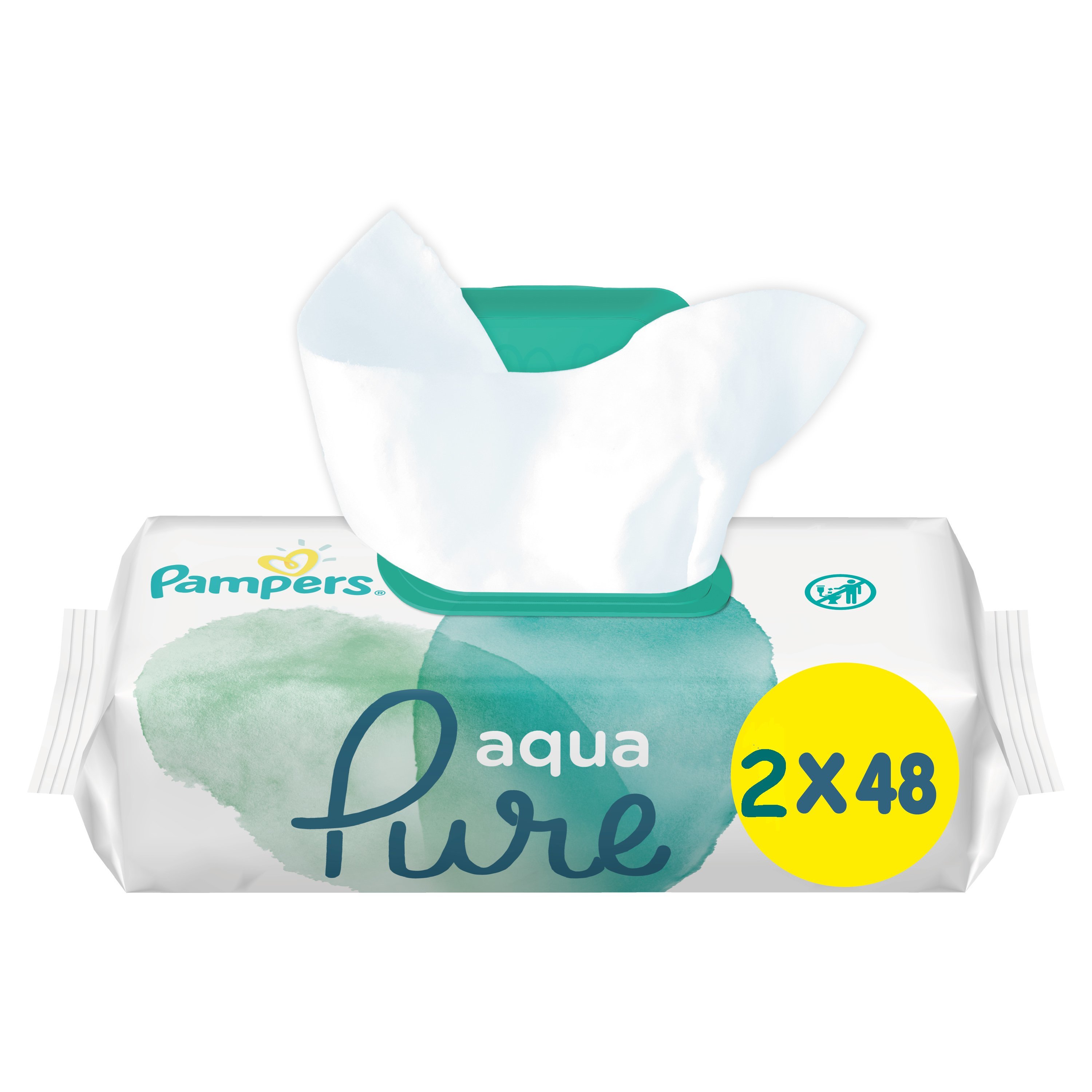 Pampers Πακέτο Προσφοράς Aqua Pure Wipes Μωρομάντηλα από Βιολογικό Βαμβάκι & 99% Καθαρό Νερό 2×48 Baby Wipes 1+1 Δώρο