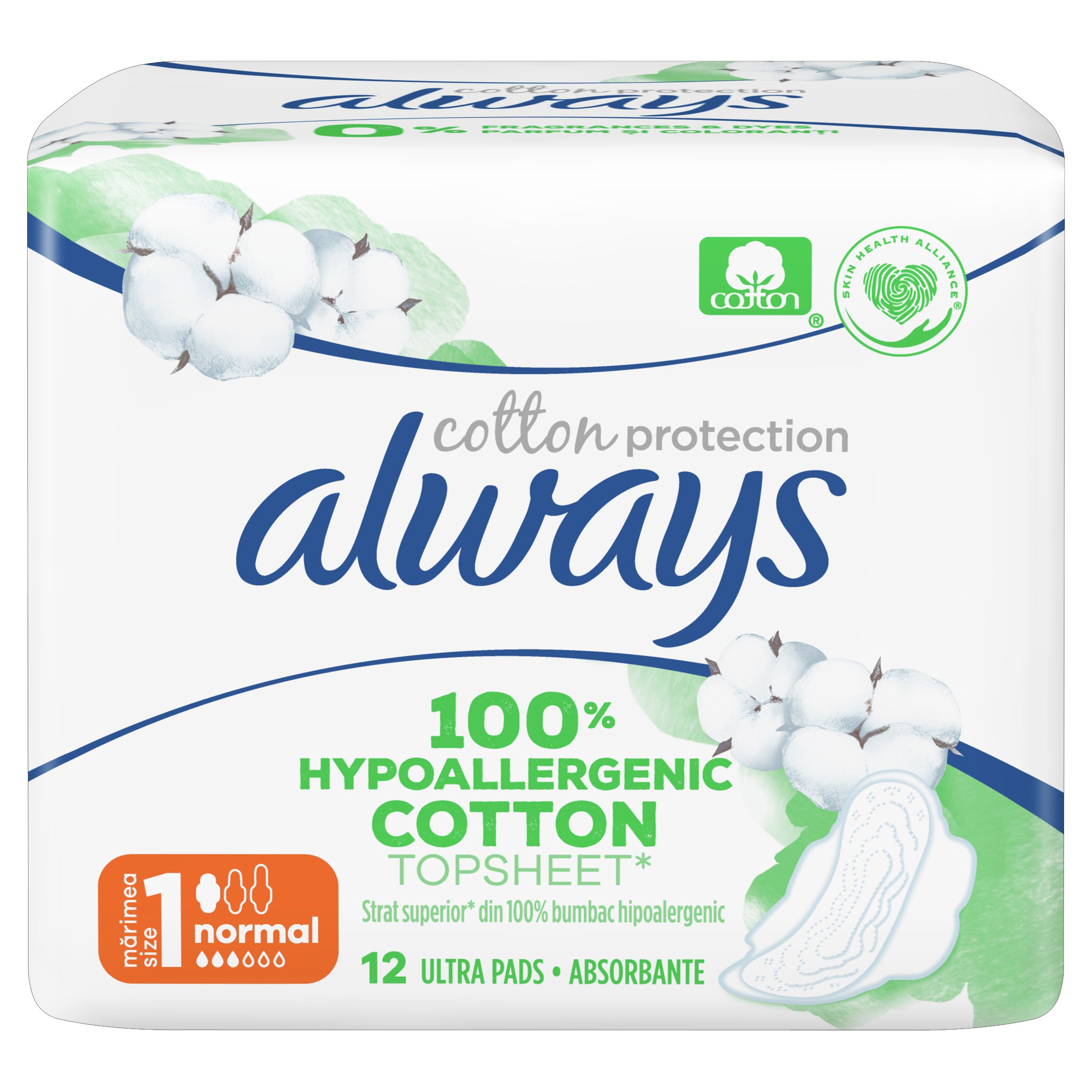 Always Cotton Protection Normal Σερβιέτες με Φτερά & Κάλυμμα από 100% Οργανικό Βαμβάκι για Κανονική Ροή 12 Pads