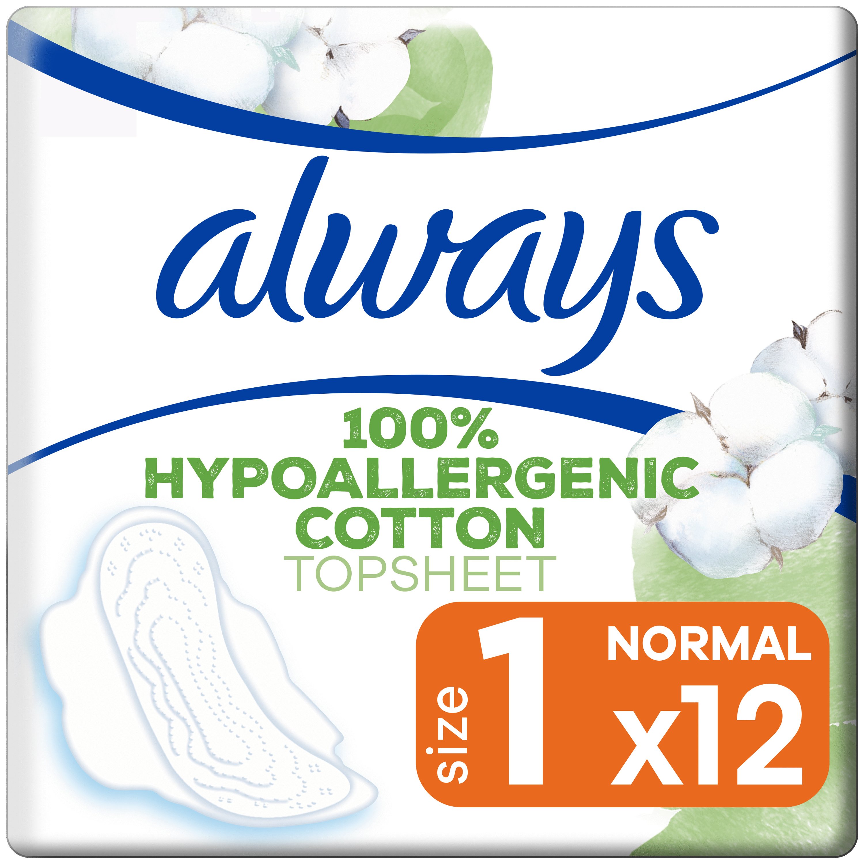 Εικόνα από Always Cotton Protection Normal Σερβιέτες με Φτερά & Κάλυμμα από 100% Οργανικό Βαμβάκι για Κανονική Ροή 12 Pads