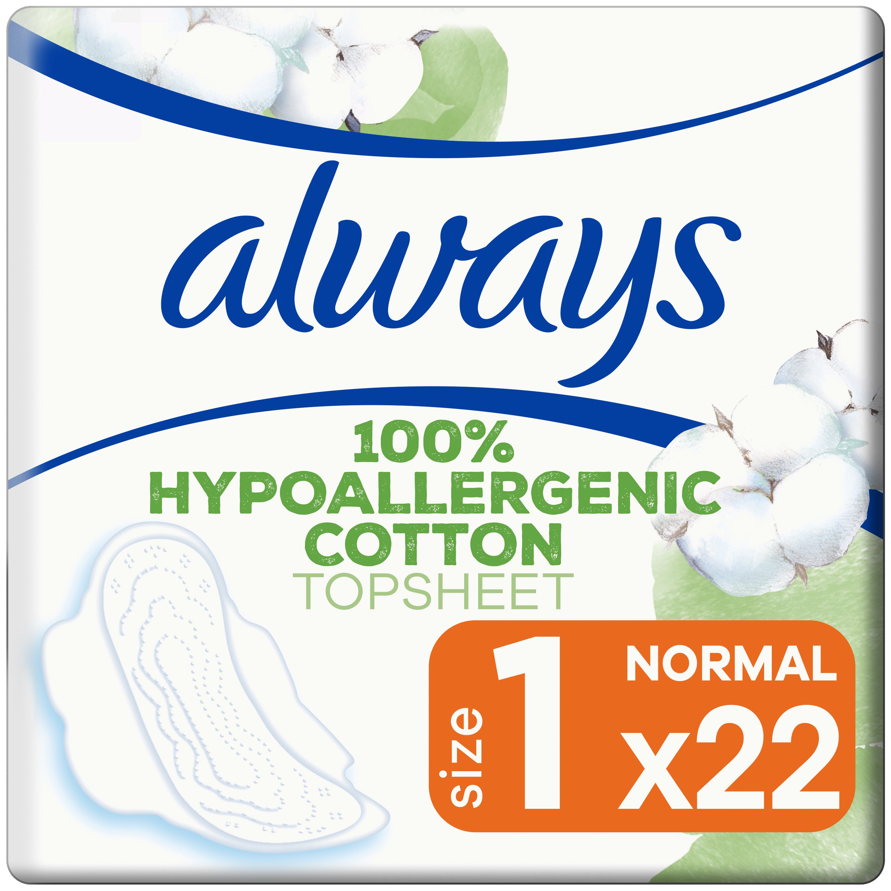 Εικόνα από Always Cotton Protection Normal Σερβιέτες με Φτερά & Κάλυμμα από 100% Οργανικό Βαμβάκι για Κανονική Ροή 22 Pads