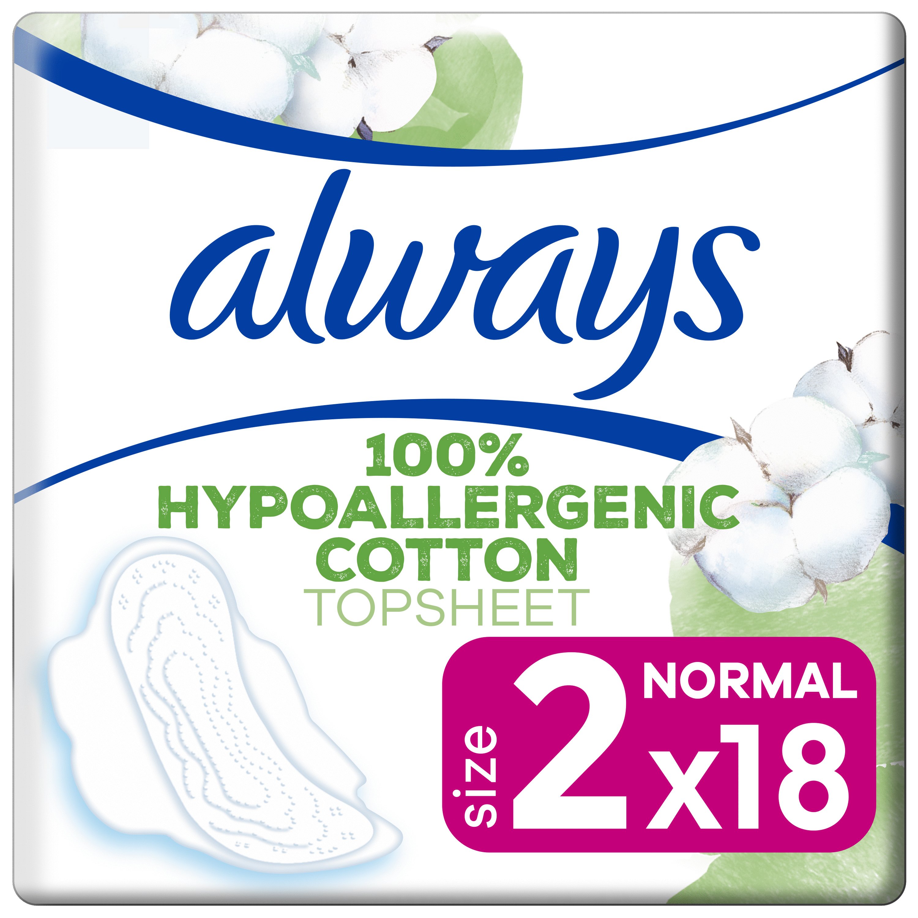 Always Cotton Protection Long Σερβιέτες με Φτερά & Κάλυμμα από 100% Οργανικό Βαμβάκι για Μεγάλη Ροή 18 Pads