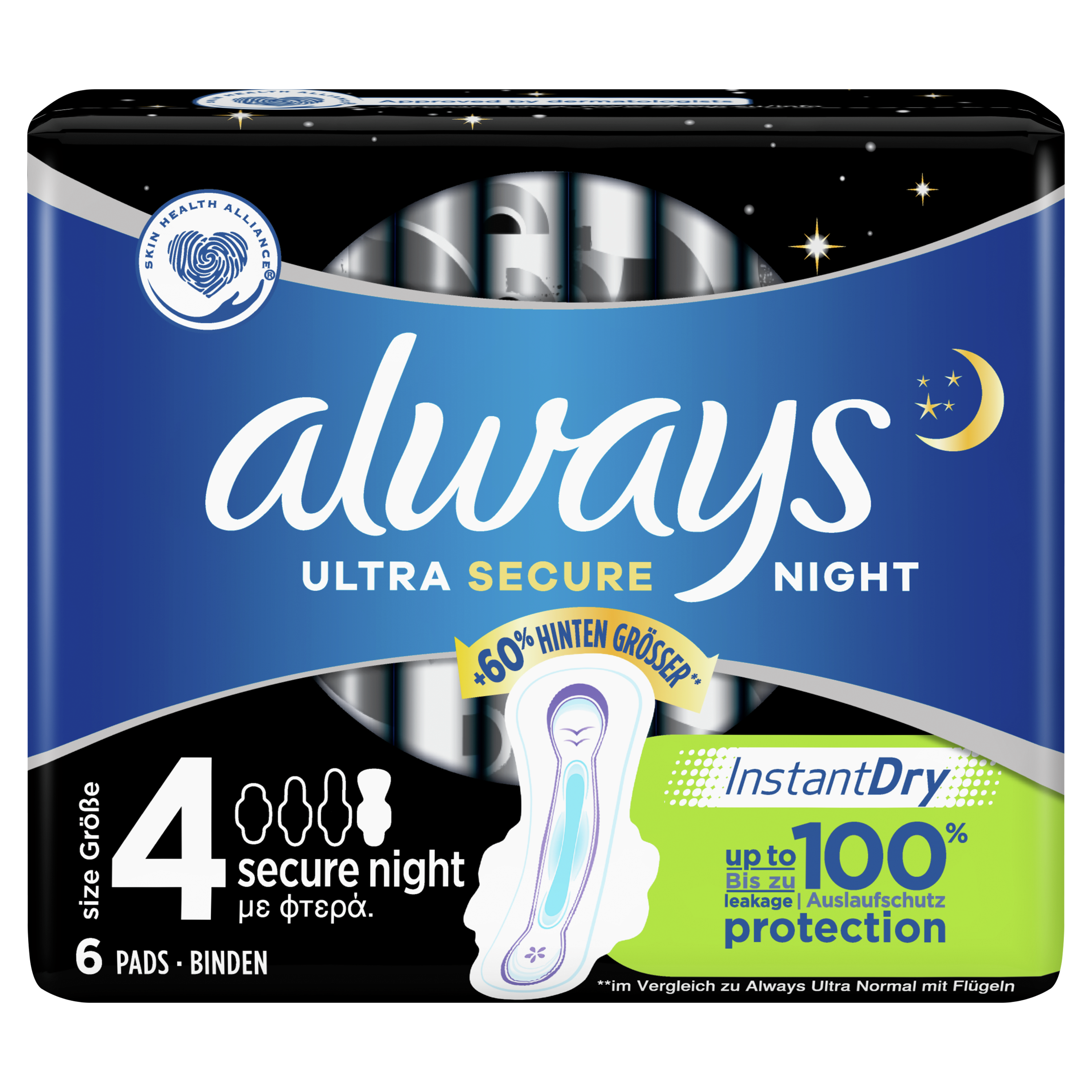Always Σερβιέτες Ultra Secure Night Σερβιέτες για Αίσθηση Καθαριότητας & Φρεσκάδας για Μέχρι & 8 Ώρες 6 τεμάχια