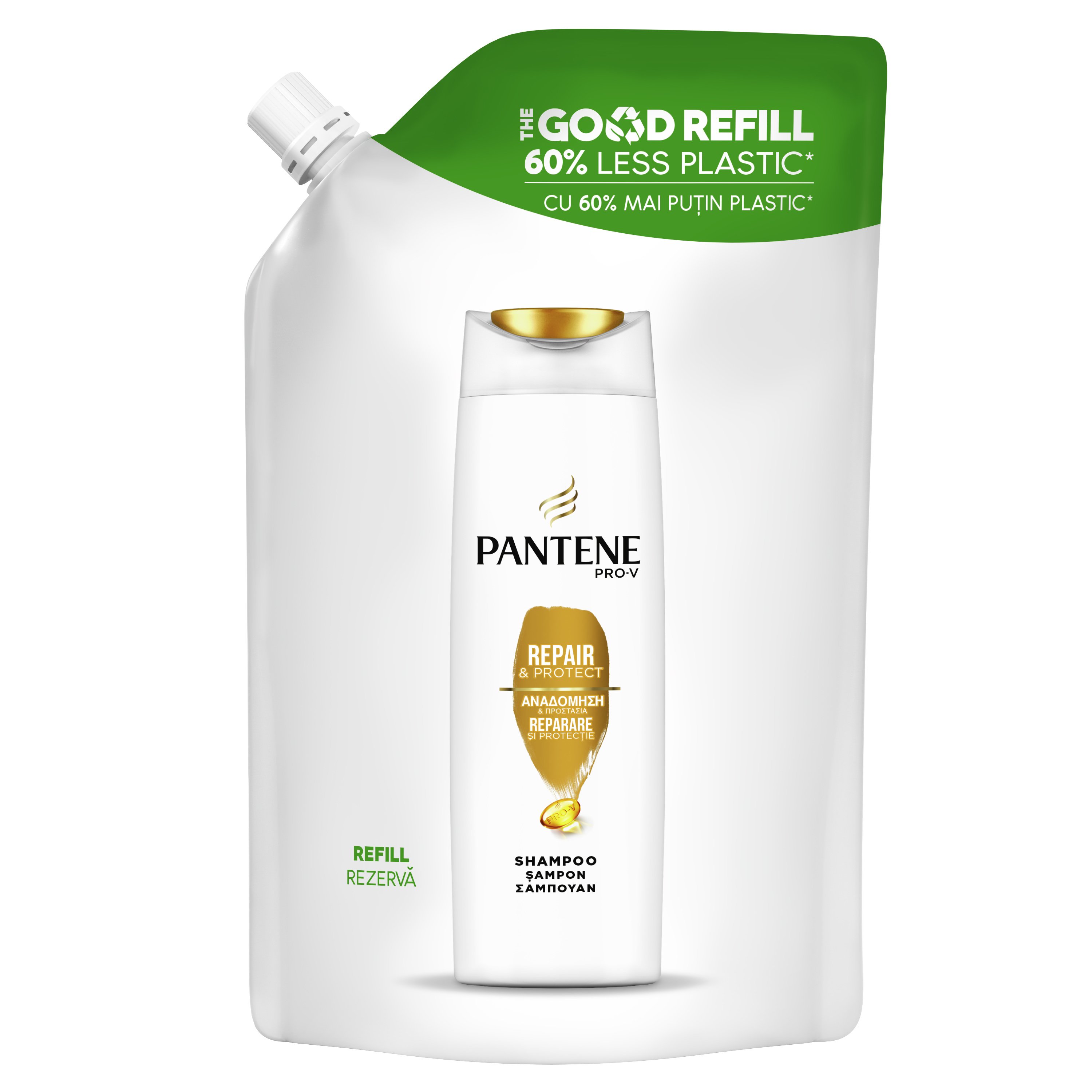 Pantene Pro-V Σαμπουάν Αναδόμησης & Προστασίας σε Συσκευασία Αναπλήρωσης για 60% Λιγότερο Πλαστικό, Αντιστρέφει στη Στιγμή τα Σημάδια Φθοράς 480ml