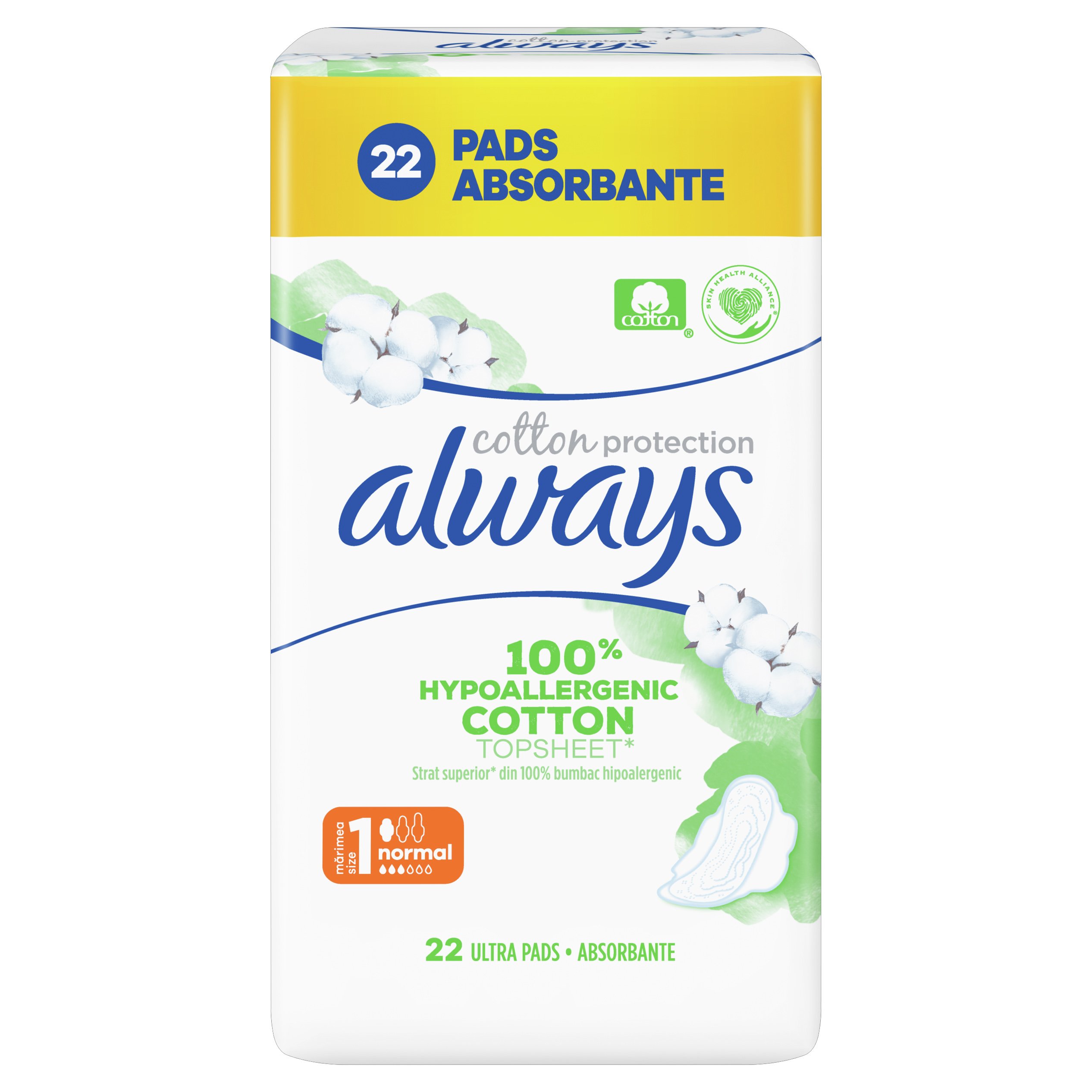 Always Cotton Protection Normal Σερβιέτες με Φτερά & Κάλυμμα από 100% Οργανικό Βαμβάκι για Κανονική Ροή 22 Pads
