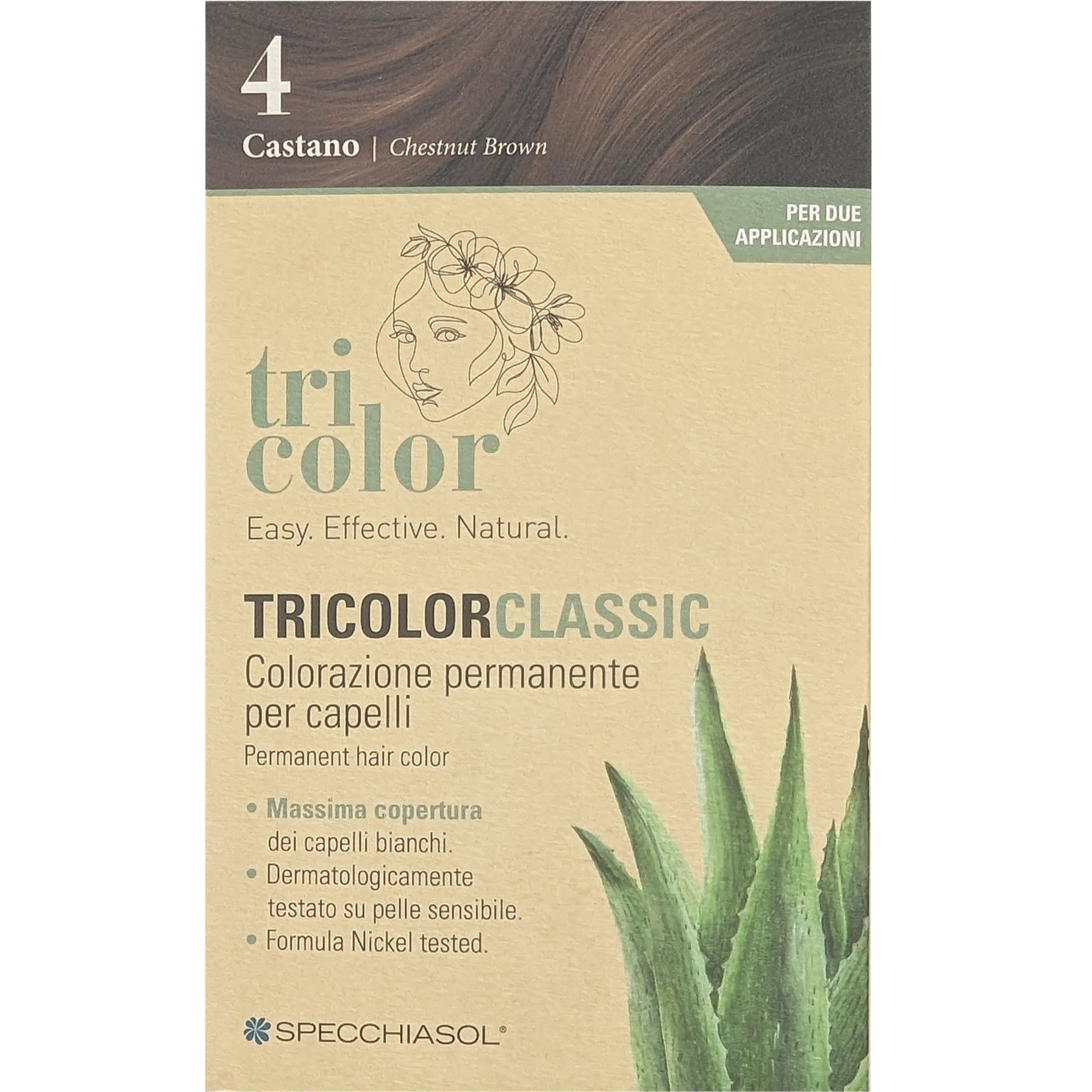 Specchiasol Tricolor Classic Permanent Hair Color Φυτική Βαφή Μαλλιών Χωρίς Αμμωνία 1 Τεμάχιο – 4 / Chestnut Brown