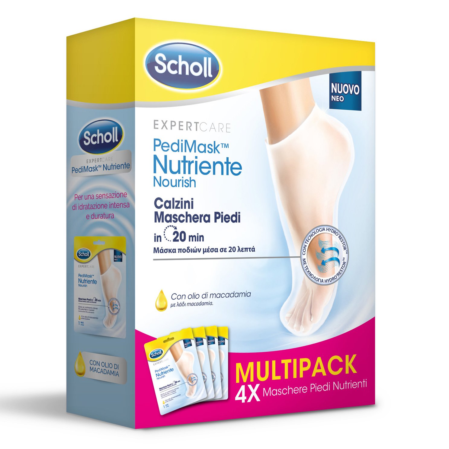 Scholl Expert Care Pedimask Nourish Value Pack Ενυδατική Πολύ Θρεπτική Μάσκα Ποδιών 4 Ζευγάρια