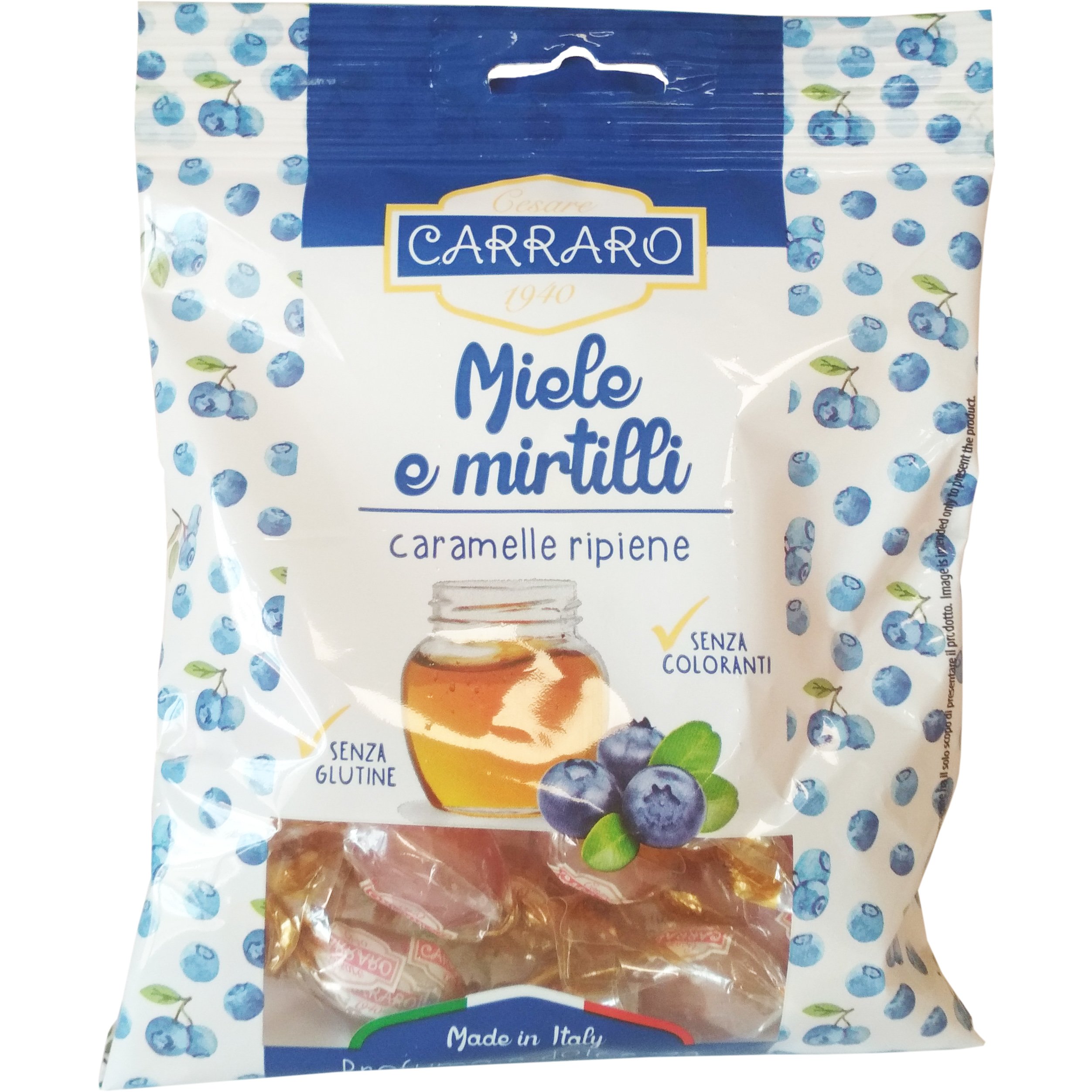 Carraro Caramelle Miele e Mirtilli Καραμέλες για το Λαιμό με Μέλι & Μύρτιλλο 100gr