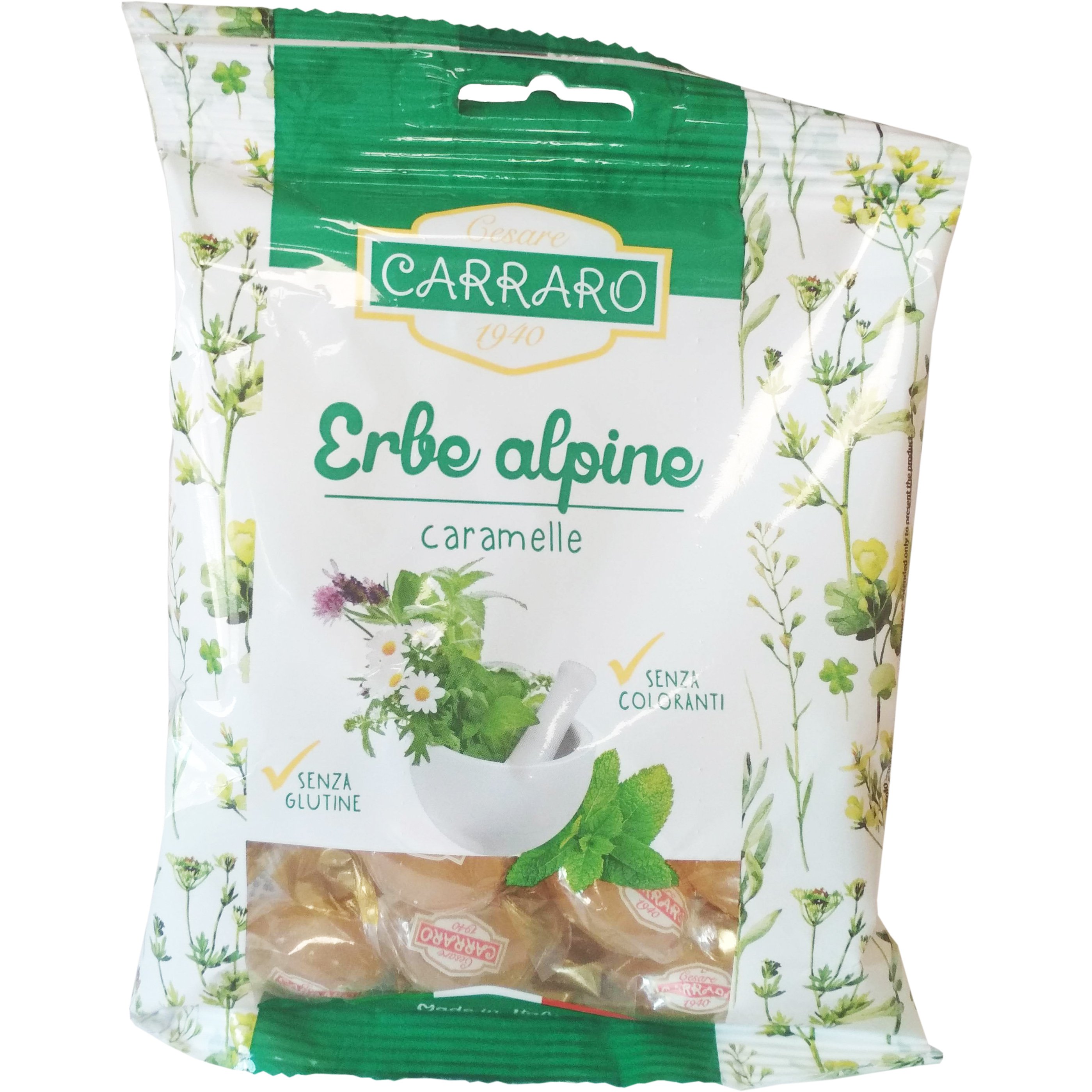 Carraro Caramelle Erbe Alpine Καραμέλες για το Λαιμό με Αλπικά Βότανα 100gr 30290