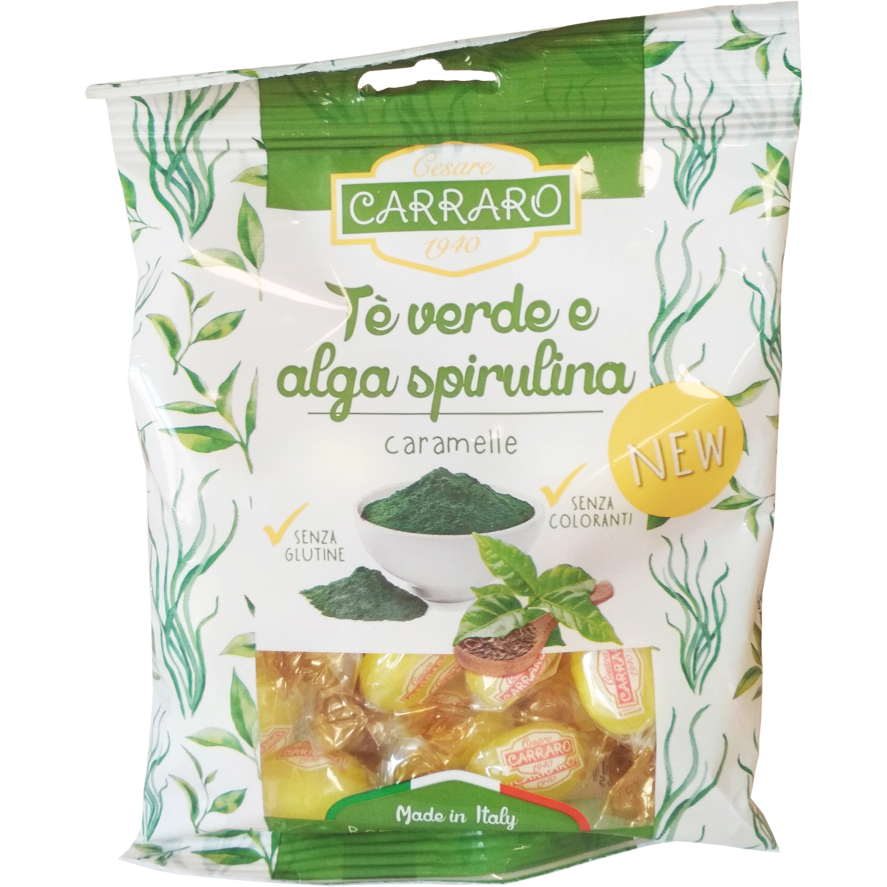 Carraro Caramelle Te Verde e Alga Spirulina Καραμέλες για το Λαιμό με Πράσινο Τσάι & Σπιρουλίνα 100gr 30286