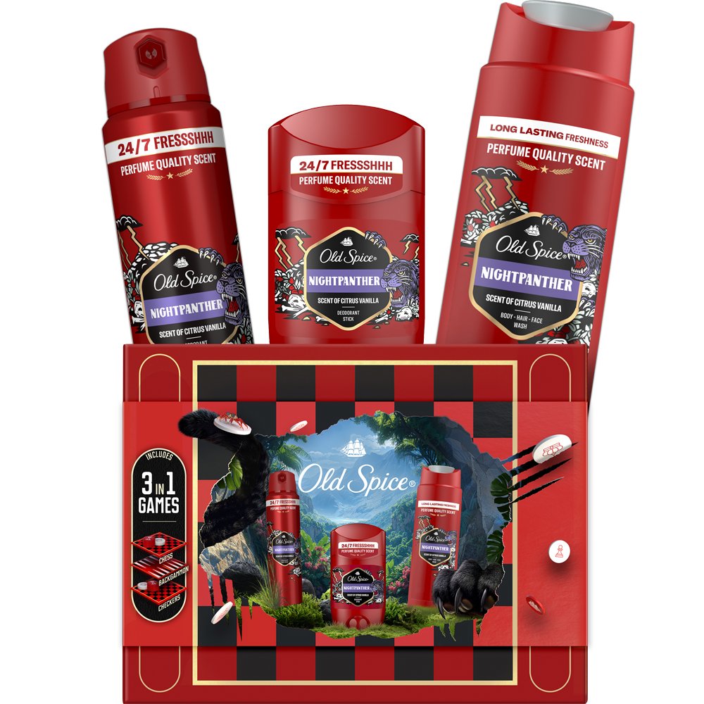 Old Spice Promo Nighpanther For Men Deodorant Body Spray 150ml & Deodorant Stick 50ml & Shower Gel & Shampoo 250ml