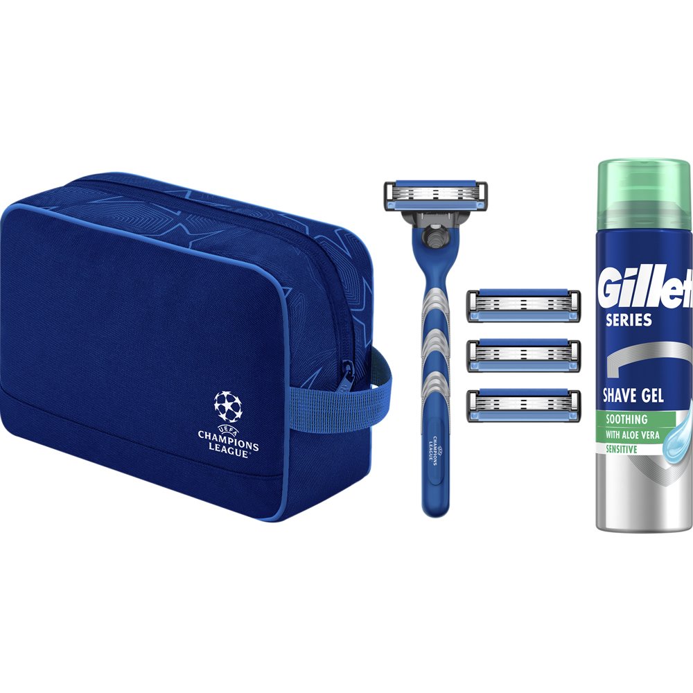 Gillette Promo Champions League Mach 3, 1 Λαβή & 4 Ανταλλακτικά & Series Sensitive Shave Gel 200ml & Νεσεσέρ 1 Τεμάχιο