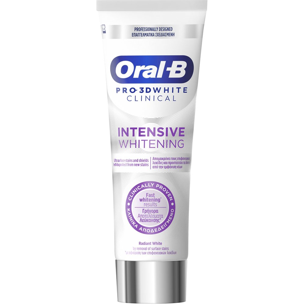 Oral-B Pro 3D White Clinical Intensive Whitening Toothpaste Οδοντόκρεμα για Αντιμετώπιση των Επιφανειακών Λεκέδων & Λευκότερα Δόντια από την Πρώτη Μέρα με Γεύση Δυόσμο 75ml