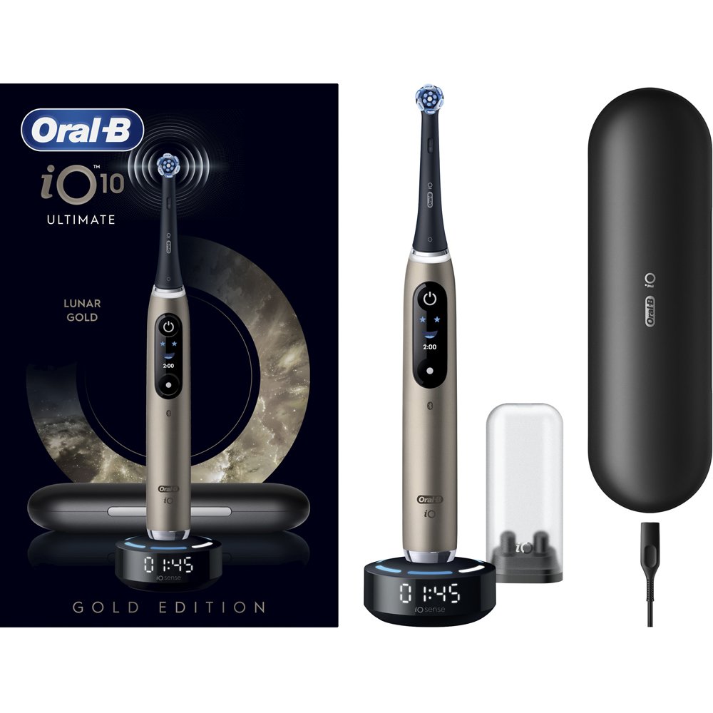 Oral-B Oral-B iO 10 Ultimate Electric Toothbrush Lunar Gold Ηλεκτρική Οδοντόβουρτσα με 7 Προγράμματα Καθαρισμού, Οδηγίες Πραγματικού Χρόνου, Αναγνώριση Θέσης & Αισθητήρα Πίεσης σε Χρυσό Χρώμα με Θήκη Ταξιδίου & Βάση Αποθήκευσης Κεφαλής 1 Τεμάχιο