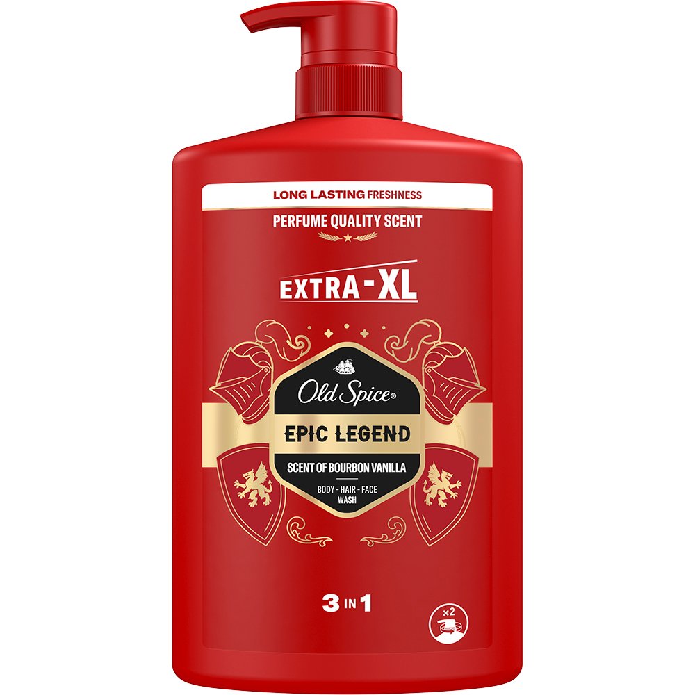 Old Spice Epic Legend 3 in 1 Shower Gel & Shampoo Ανδρικό Αφρόλουτρο - Σαμπουάν με Άρωμα Μεγάλης Διάρκειας από Βανίλια Μπέρμπον, Cherry Tobacco, Καπνιστού Ξύλου Βελανιδιάς & Ζεστού Κεχριμπαριού με Αντλία 1L