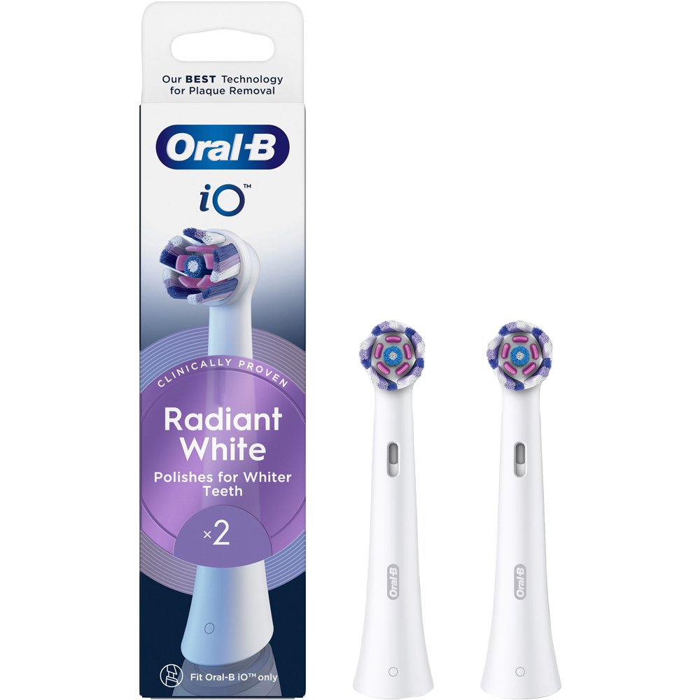 Oral-B iO Radiant White Replacement Brush Heads White Ανταλλακτικές Κεφαλές Βουρτσίσματος για Επαγγελματικό Καθαρισμό & Λευκότερα Δόντια σε Λευκό Χρώμα 2 Τεμάχια