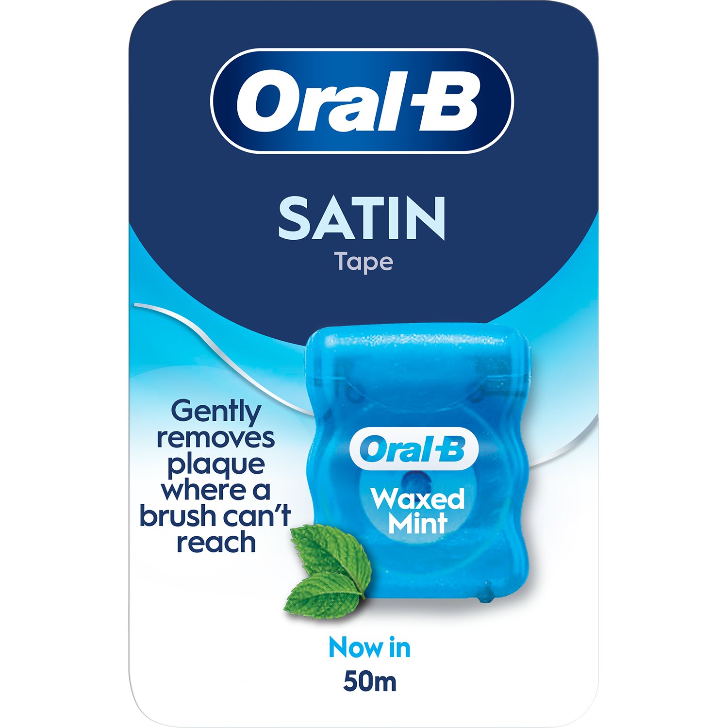 Oral-B Satin Tape Κερωμένο Οδοντικό Νήμα με Μεταξένια Υφή για μια Απαλή & Άνετη Εμπειρία Καθαρισμού & Γεύση Μέντας 50m