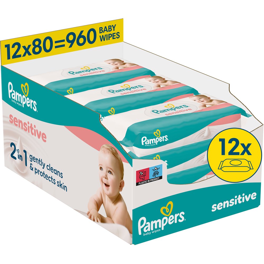 Pampers Sensitive Baby Wipes Απαλά Μωρομάντηλα που Καθαρίζουν & Προστατεύουν το Ευαίσθητο Βρεφικό Δέρμα 960 Τεμάχια (12x80 Τεμάχια)