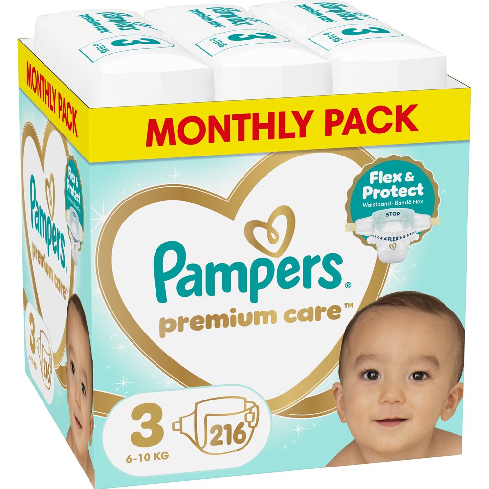 Pampers Premium Care Monthly Pack Νο3 (6-10kg) 216 Τεμάχια