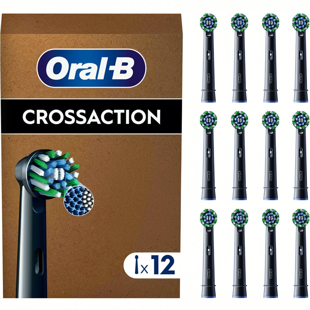 Oral-B Oral-B Pro Cross Action Medium Electric Toothbrush Replacement Head Black Edition Ανταλλακτικές Κεφαλές Ηλεκτρικής Οδοντόβουρτσας για Αφαίρεση της Πλάκας, Προστασία των Ούλων & Μεσαίας Σκληρότητας Ίνες σε Μαύρο Χρώμα 12 Τεμάχια