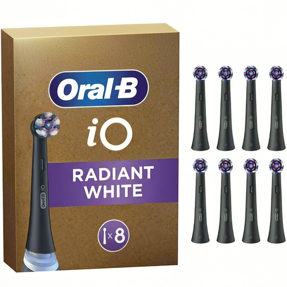 Oral-B Oral-B iO Radiant White Brush Heads Black Ανταλλακτικές Κεφαλές Βουρτσίσματος για Επαγγελματικό Καθαρισμό & Λευκότερα Δόντια σε Μαύρο Χρώμα 8 Τεμάχια