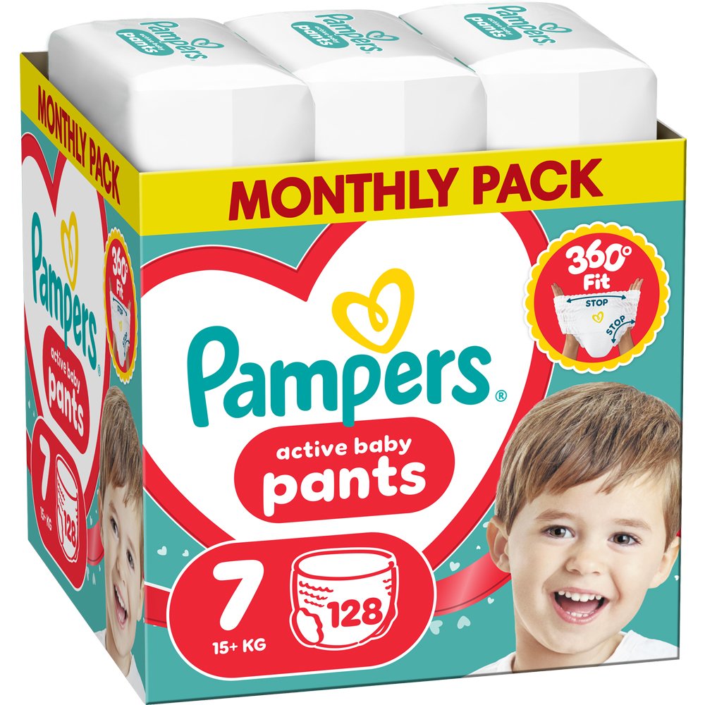 Pampers Active Baby Pants Monthly Pack Νο7 (15+kg) Πάνες Βρακάκι 128 Τεμάχια