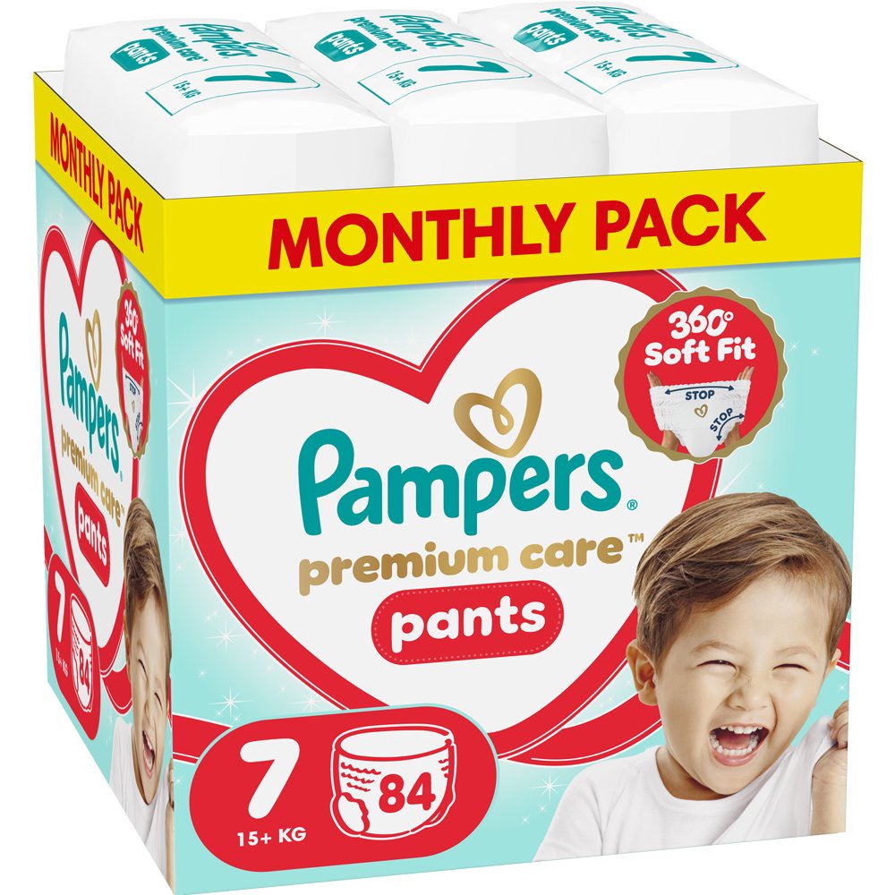 Pampers Premium Care Pants Monthly Pack No7 (15+kg) Πάνες Βρακάκι 84 Τεμάχια