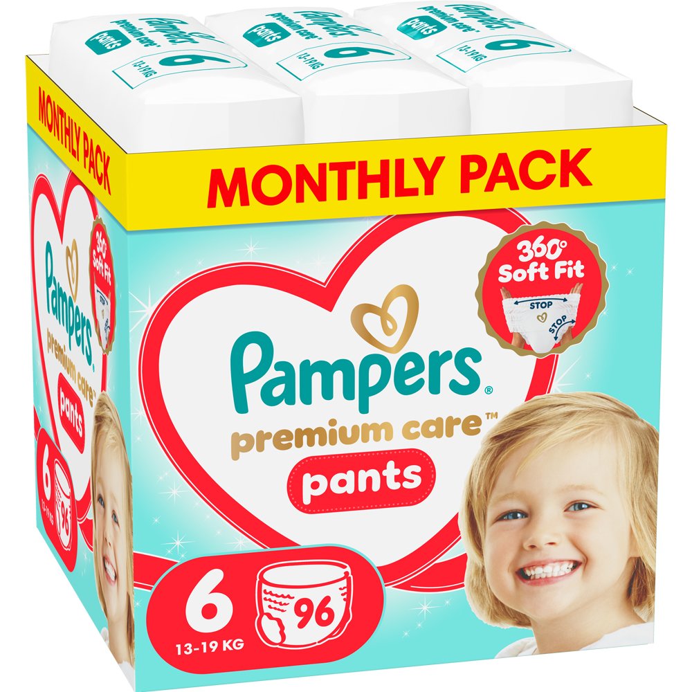 Pampers Premium Care Pants Monthly Pack No6 (13-19kg) Πάνες Βρακάκι 96 Πάνες