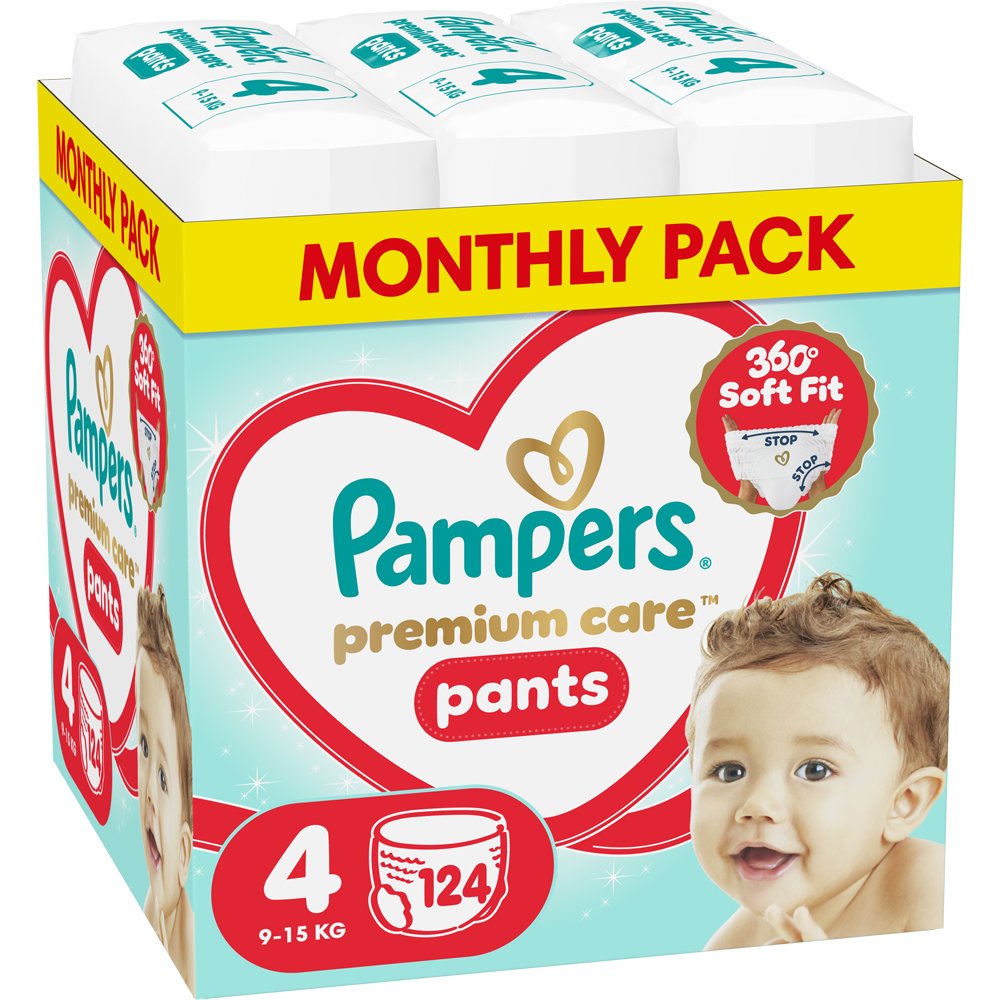 Pampers Premium Care Pants Monthly Pack No4 (9-15kg) Πάνες Βρακάκι 124 Τεμάχια