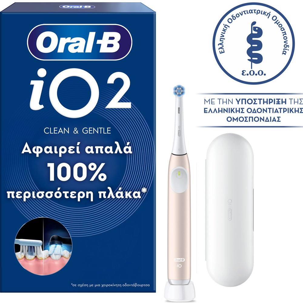 Oral-B iO 2 Clean & Gentle Electric Toothbrush Calm Pink Ηλεκτρική Οδοντόβουρτσα με 3 Προγράμματα Καθαρισμού & Αισθητήρα Πίεσης σε Ροζ Χρώμα με Θήκη Μεταφοράς 1 Τεμάχιο