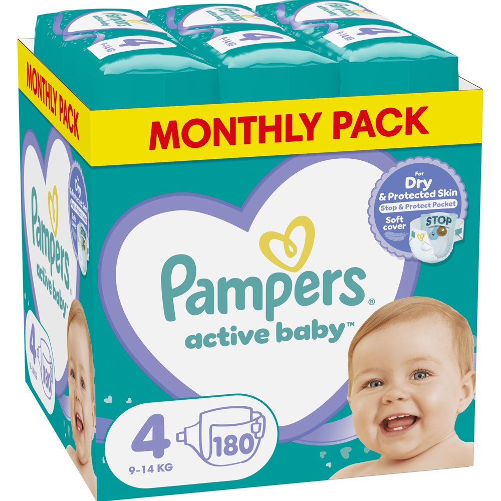 Pampers Active Baby Monthly Pack Νο4 (9-14kg) 180 Πάνες