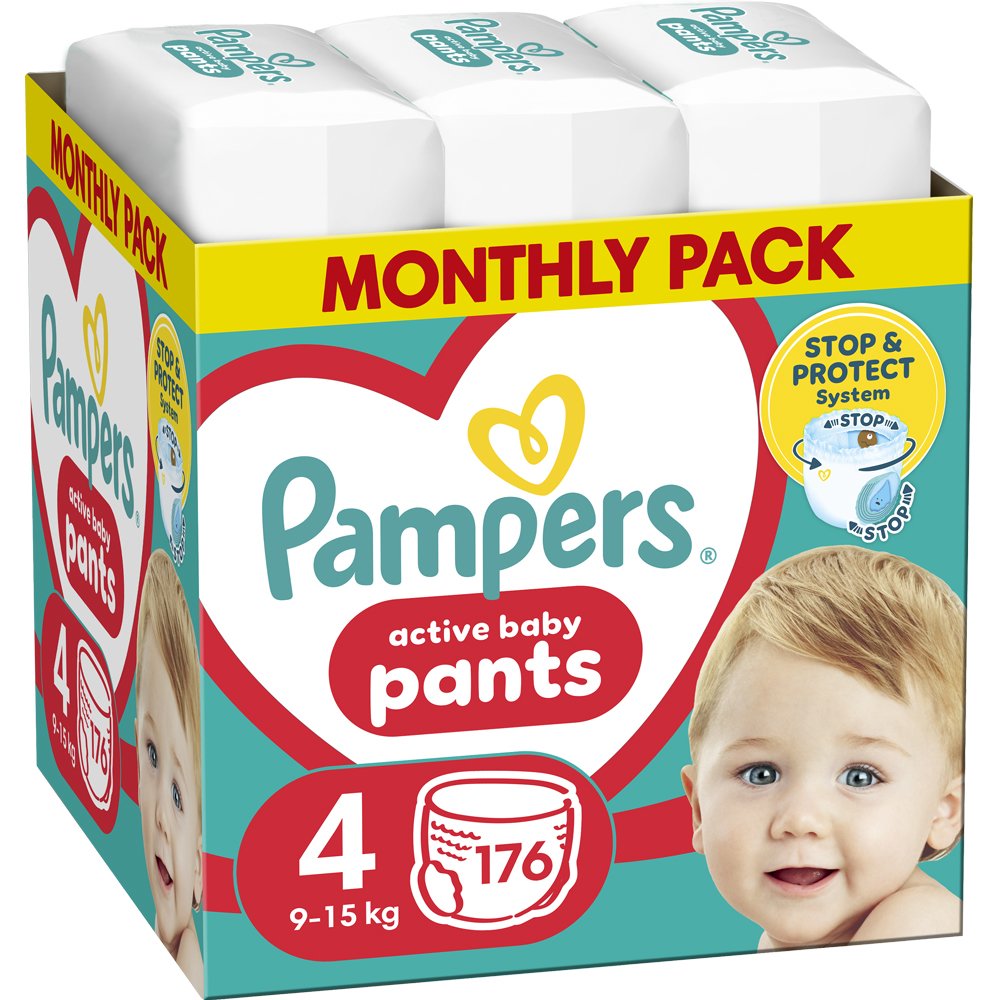 Pampers Active Baby Pants Monthly Pack Νο4 (9-15kg) Πάνες Βρακάκι 176 Πάνες