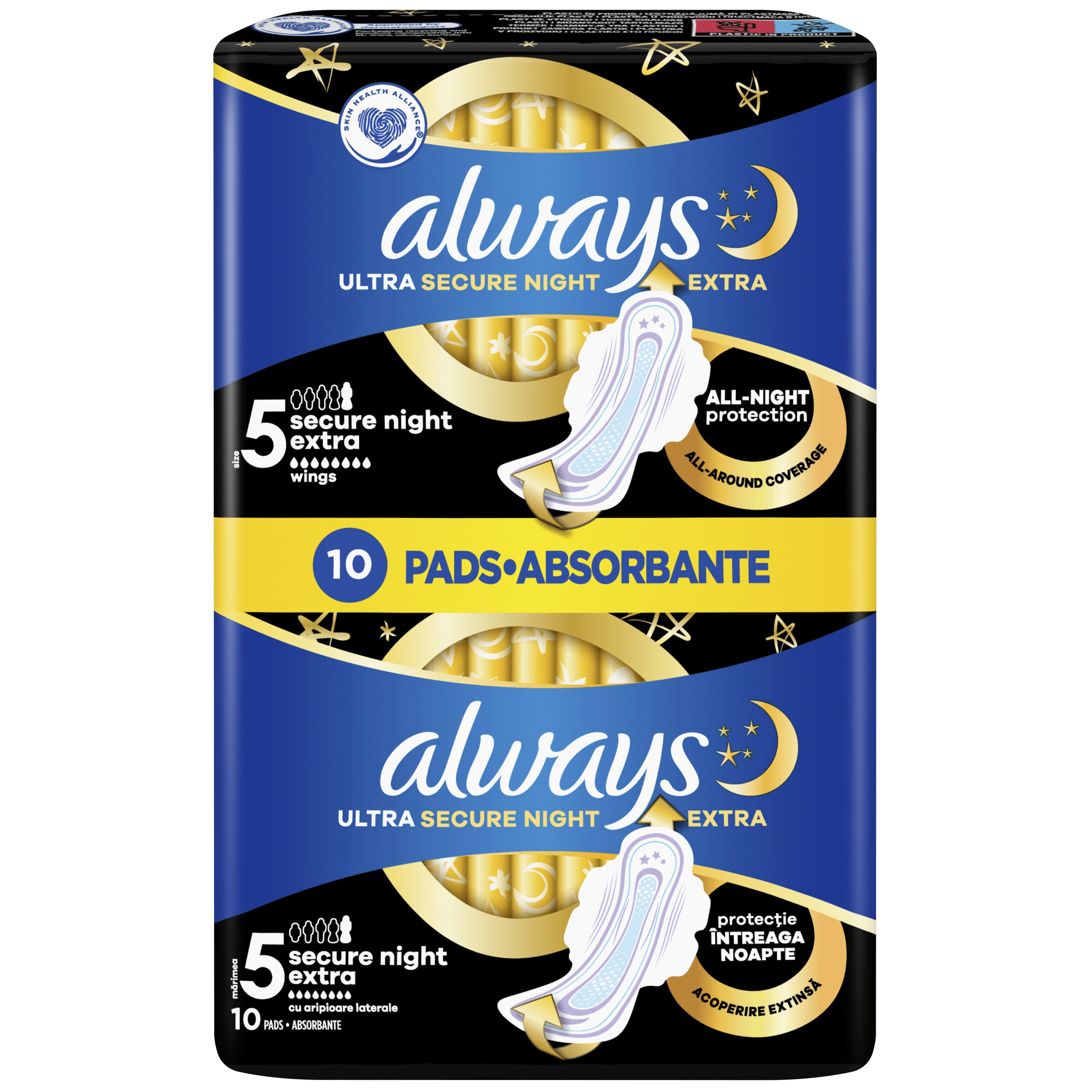 Always Ultra Secure Night Extra Pads Size 5 Σερβιέτες με Φτερά για Πολύ Μεγάλη Ροή Κατά την Διάρκεια της Νύχτας 10 Τεμάχια