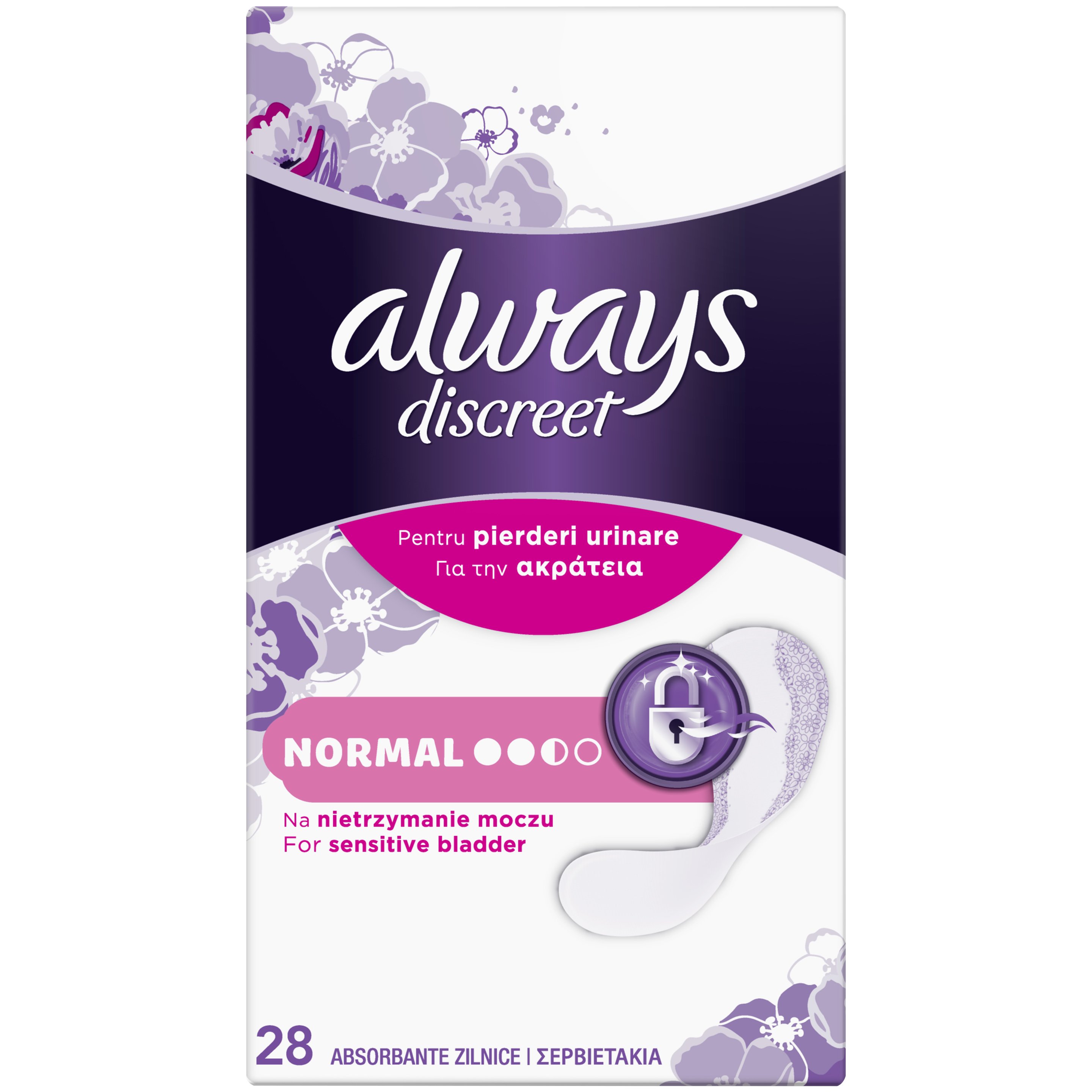 Always Discreet Liners Normal for Sensitive Bladder Σερβιετάκια για την Ακράτεια 28 Τεμάχια