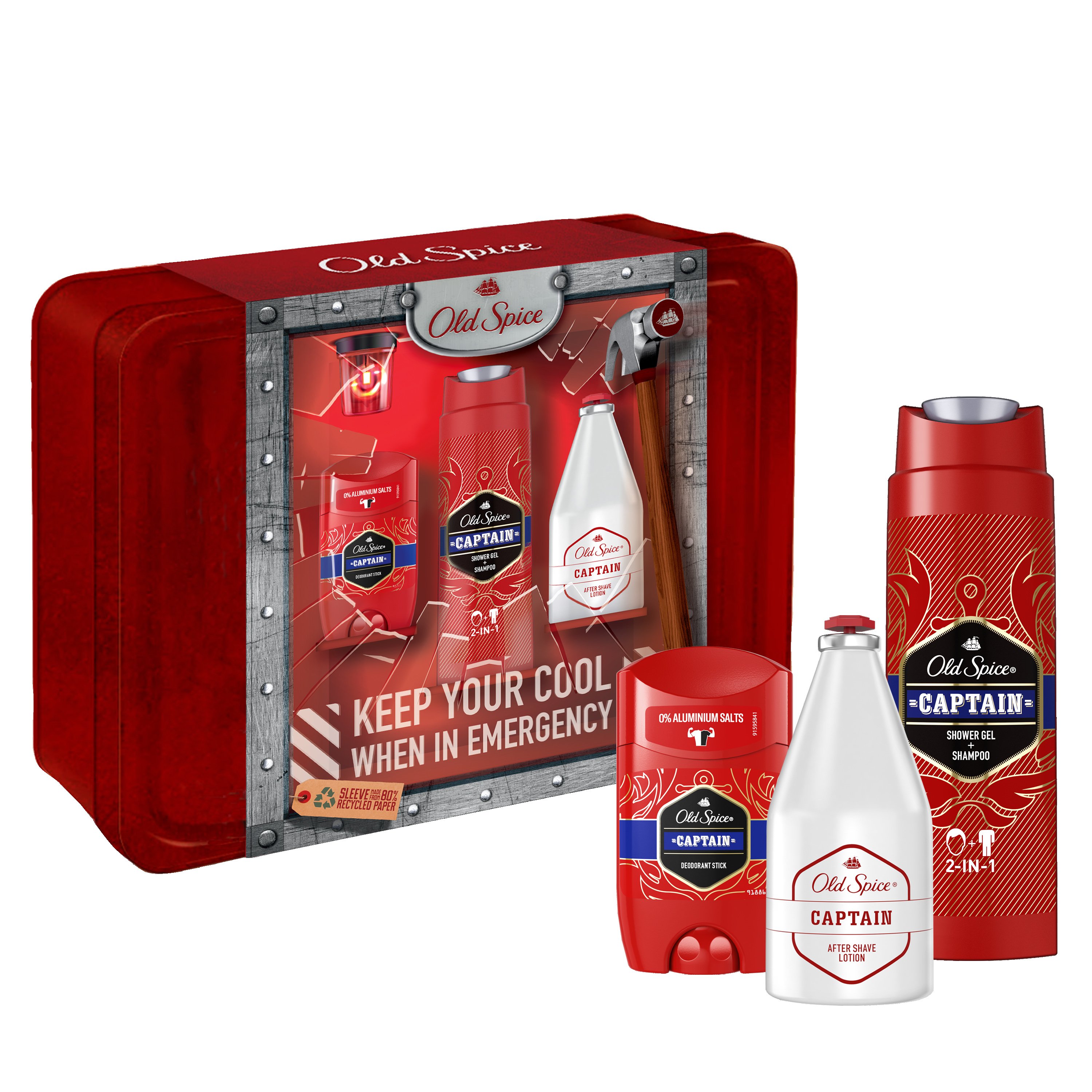 Old Spice Captain Set Keep Your Cool When Emergency Deodorant Stick 50ml & Shower Gel Shampoo 250ml & After Shave Lotion 100ml & Δώρο Πρακτικό Μεταλλικό Κουτί