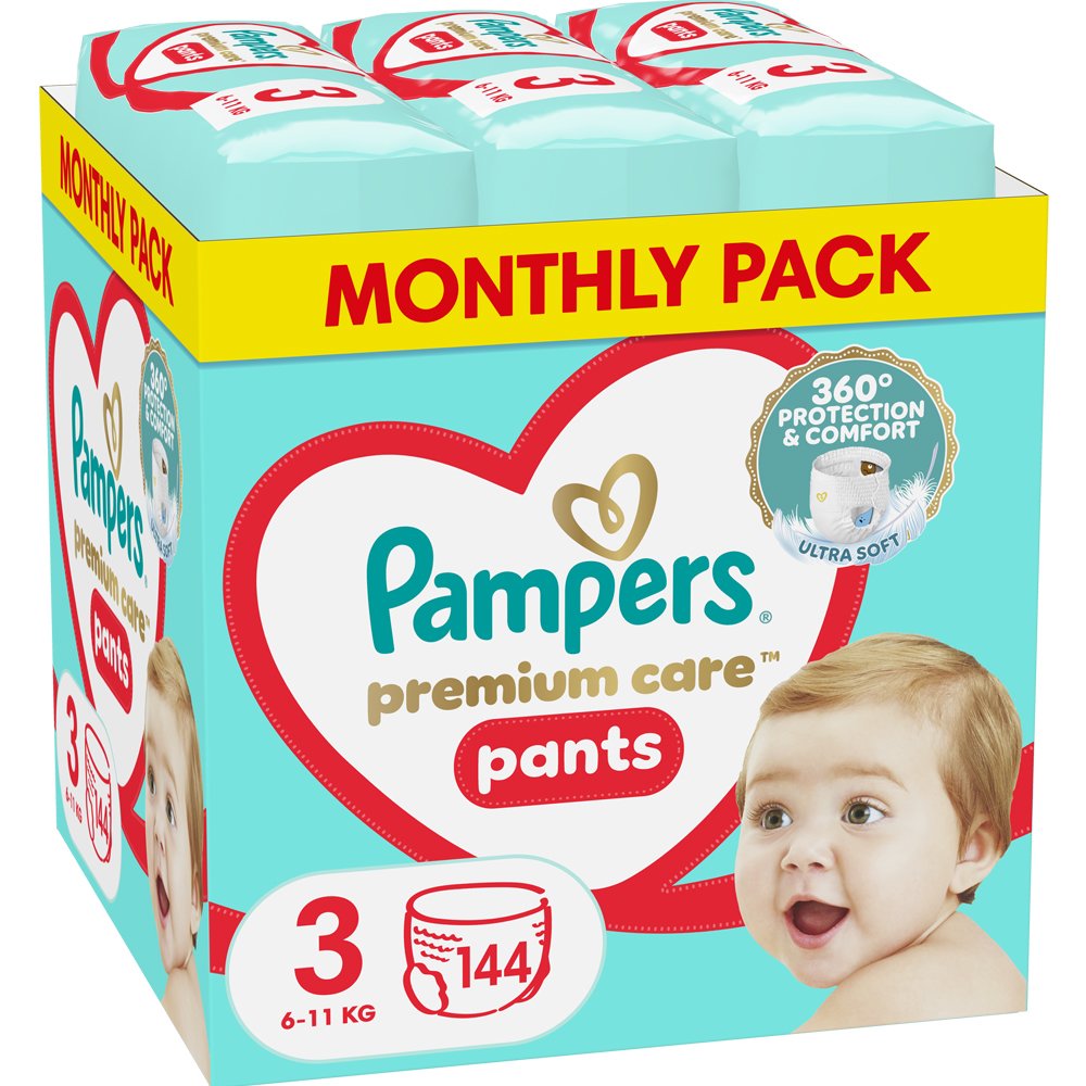 Pampers Premium Care Pants Monthly Pack No3 (6-11kg) Πάνες Βρακάκι 144 Πάνες