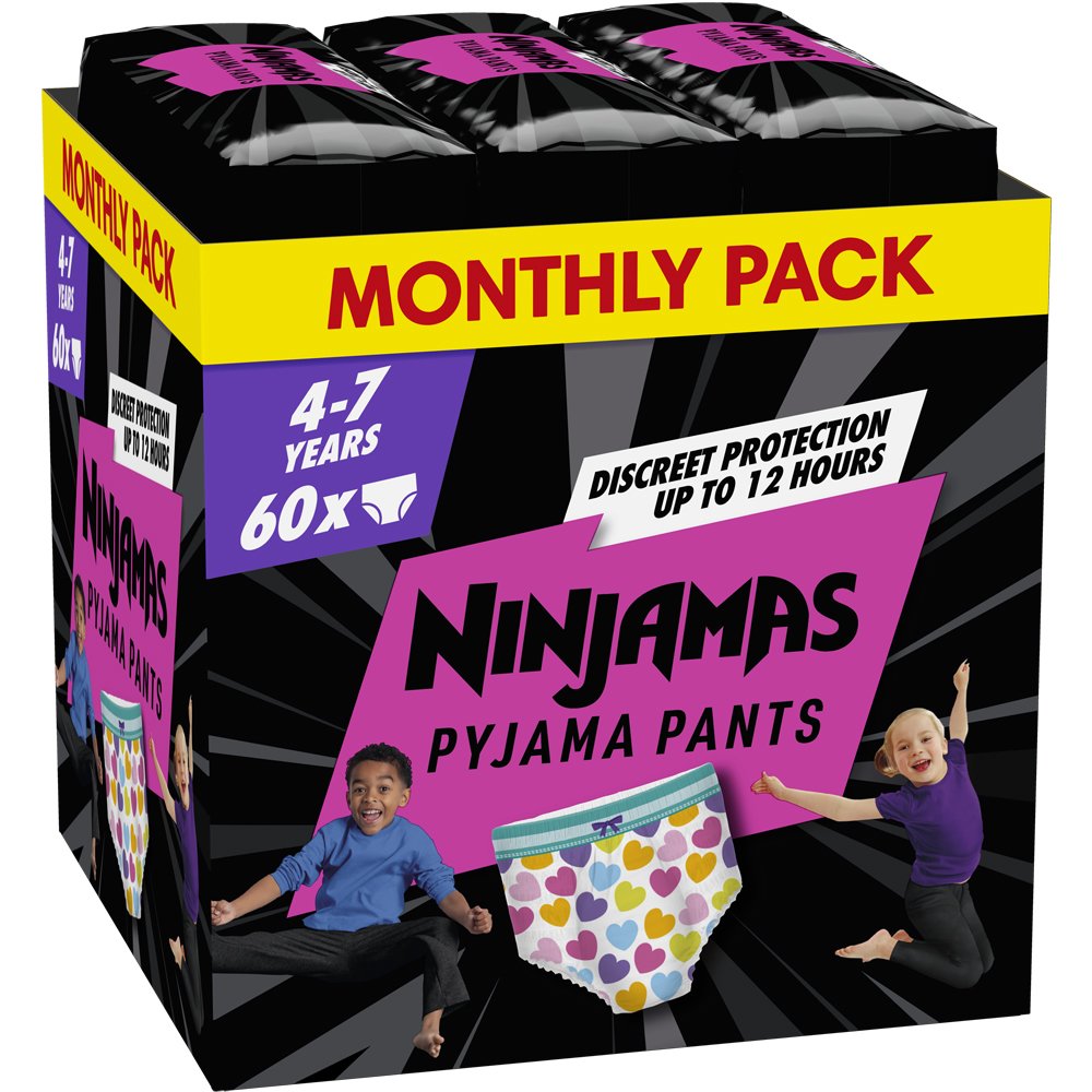 Pampers Pampers Ninjamas Pyjama Pants Girl 4-7 Years (17-30kg) Monthly Pack Πάνες Βρακάκι Νυκτός για Κορίτσια από 4-7 Ετών 60 Τεμάχια
