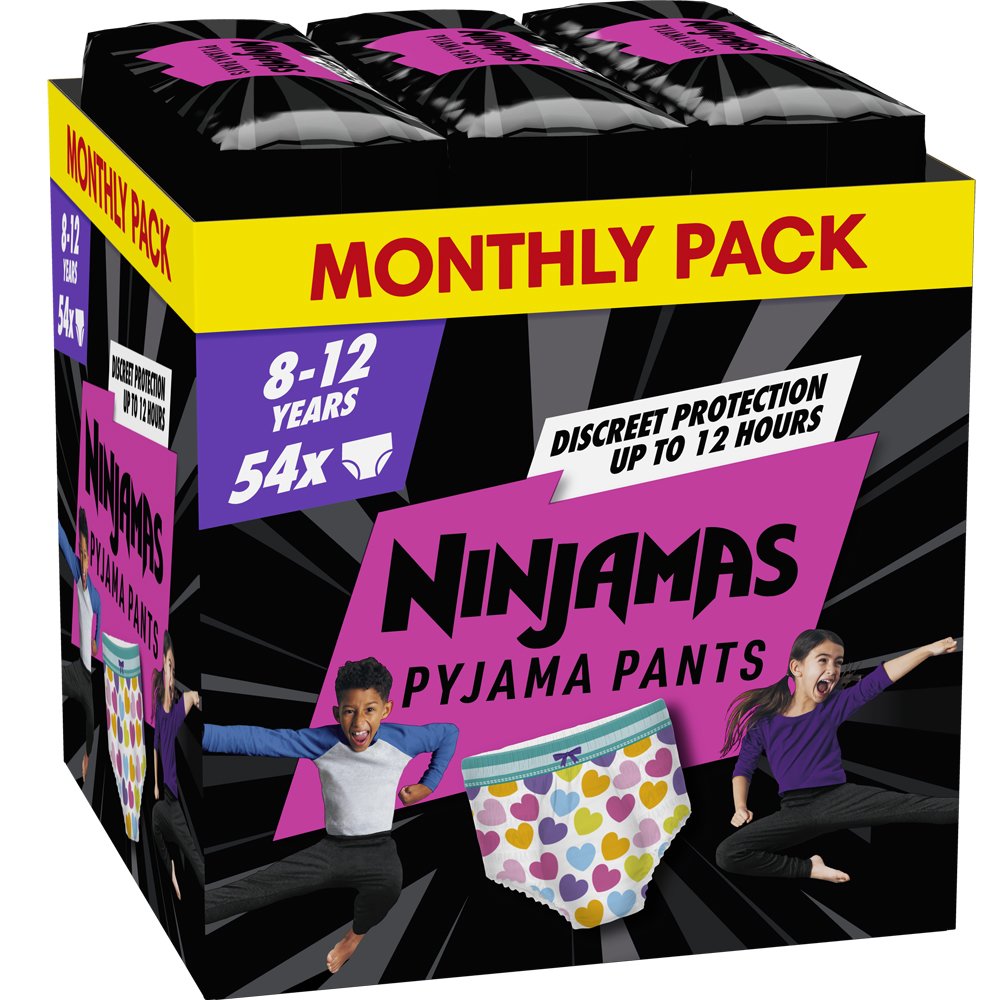 Pampers Ninjamas Pyjama Pants Girl 8-12 Years (27-43kg) Monthly Pack Πάνες Βρακάκι Νυκτός για Κορίτσια από 8-12 Ετών 54 Τεμάχια