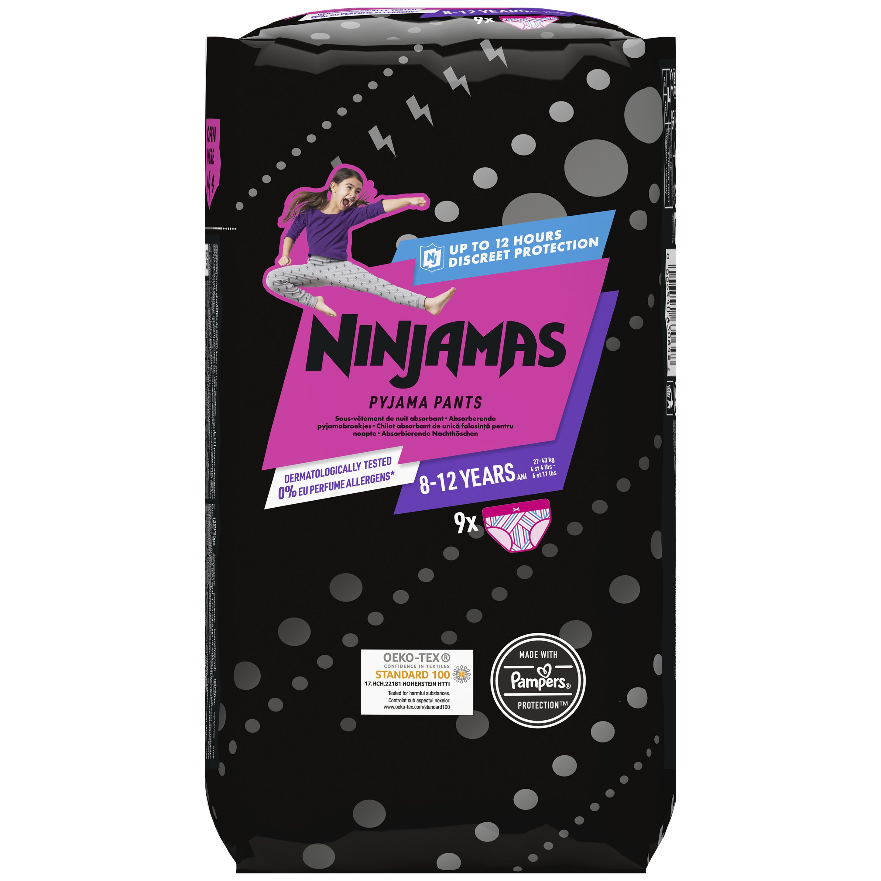 Ninjamas Pyjama Pants Girl 8-12 Years (27-43kg) Πάνες Βρακάκι Νυκτός για Κορίτσια από 8-12 Ετών 9 Τεμάχια