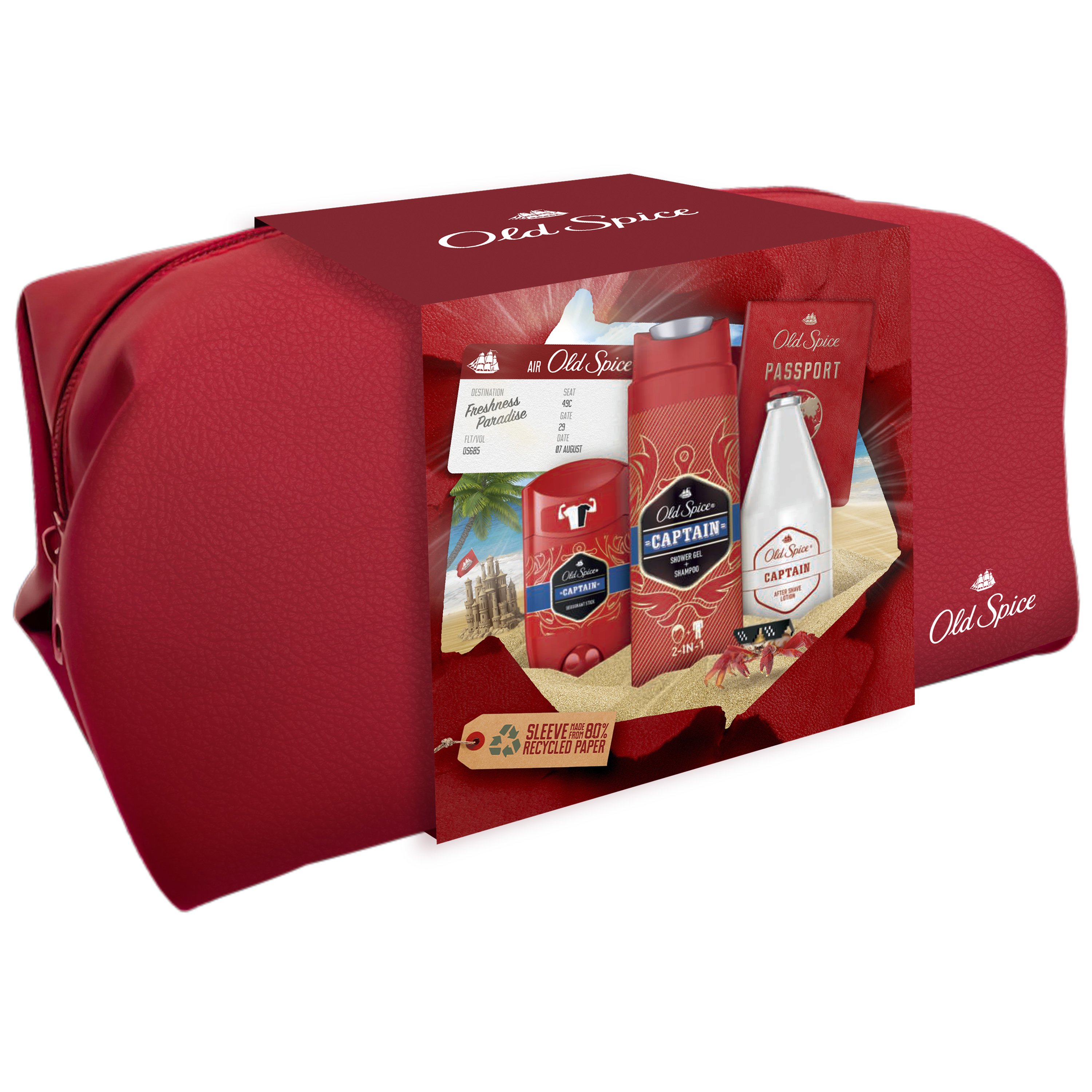 Old Spice Πακέτο Προσφοράς Captain Shower & Shampoo Gel 250ml & After Shave Lotion 100ml & Deodorant Stick 50ml & Δώρο Ταξιδιωτικό Τσαντάκι