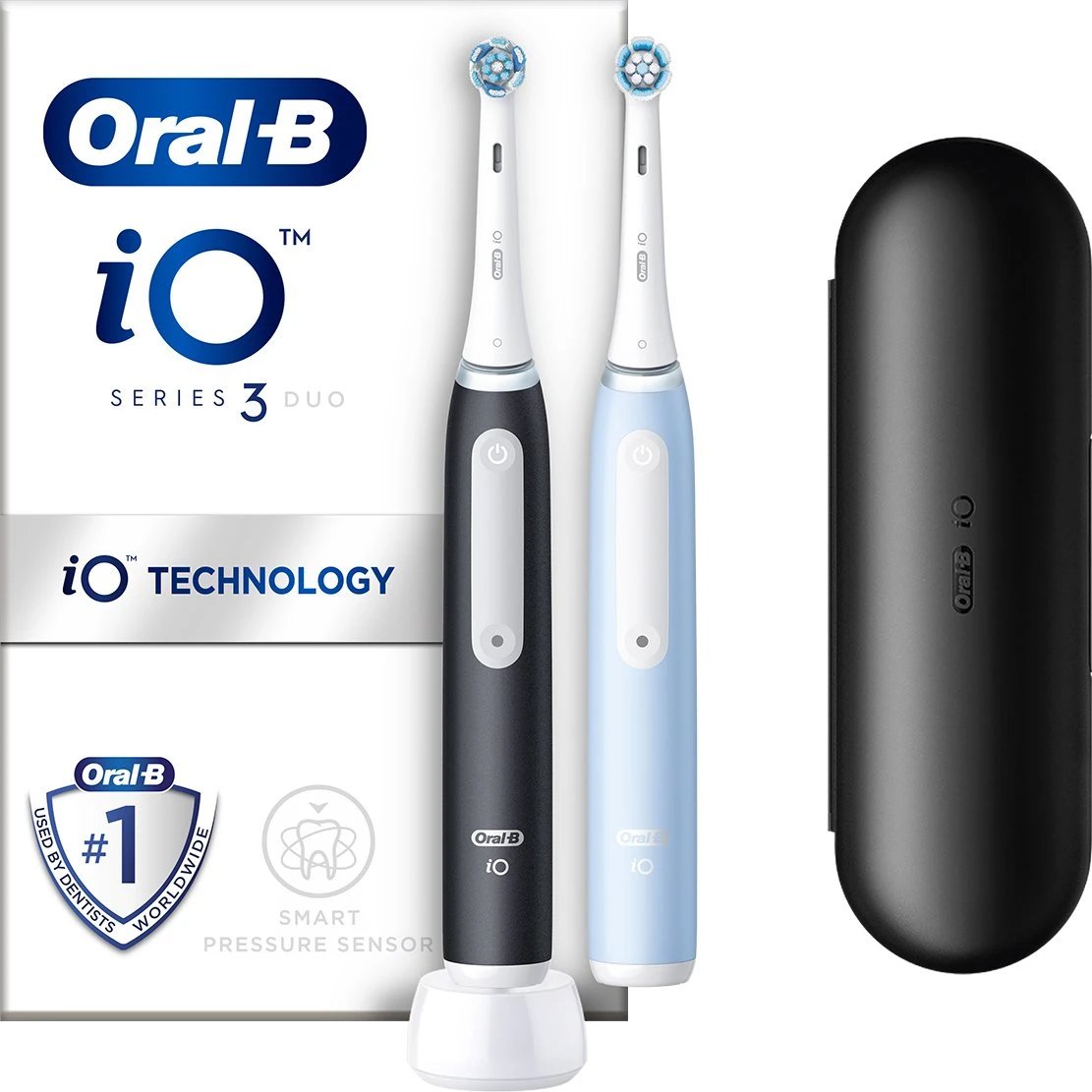 Oral-B Oral-B iO 3 Black & Blue Electric Toothbrushes Ηλεκτρικές Οδοντόβουρτσες με Αισθητήρα Πίεσης για Προστασία των Ούλων 2 Τεμάχια