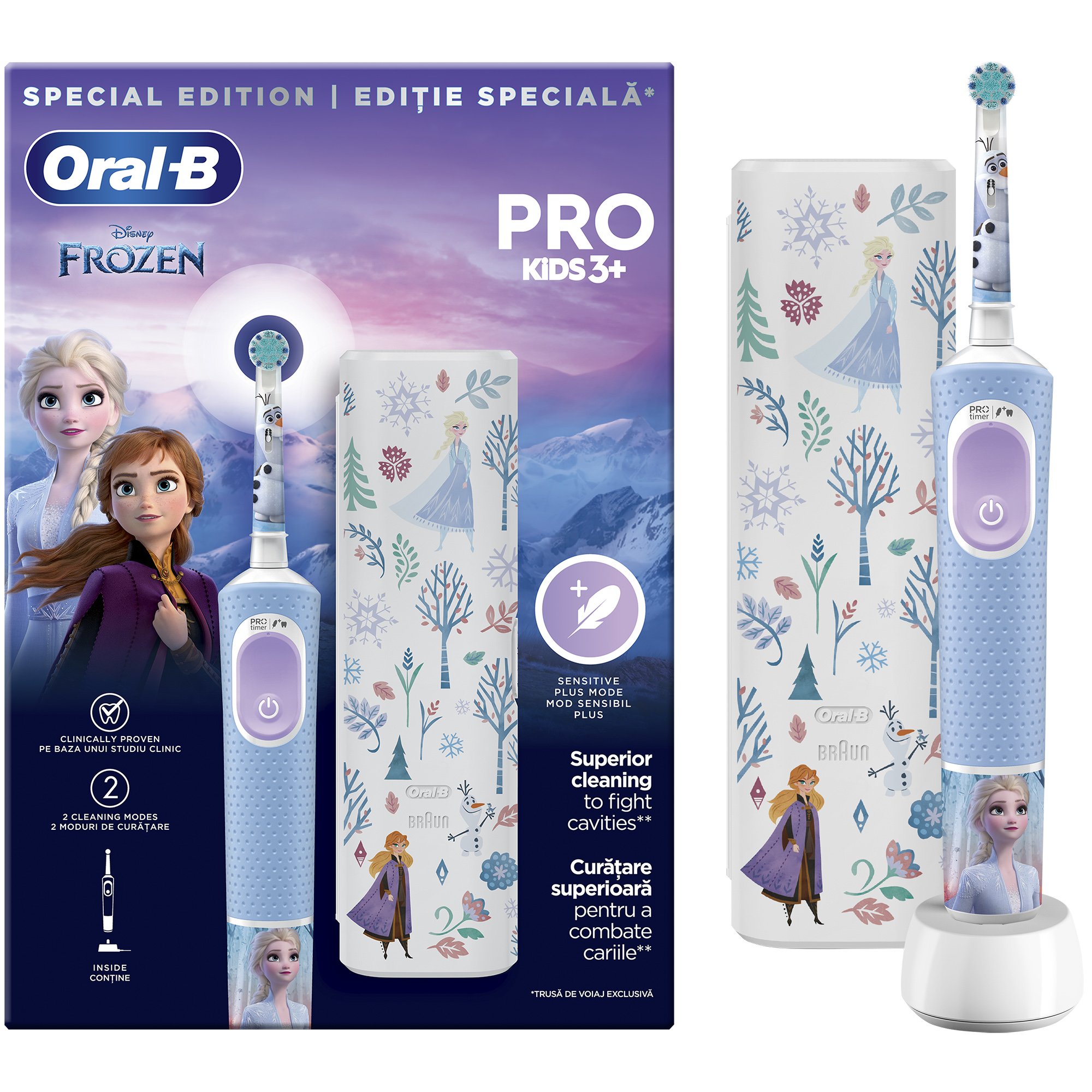Oral-B Frozen Pro Kids Superior Cleaning to Fight Cavities 3+ Years Super Soft Παιδική Ηλεκτρική Οδοντόβουρτσα για πολύ Απαλό Καθαρισμό που Βοηθά στην Προστασία από την Τερηδόνα 1 Τεμάχιο