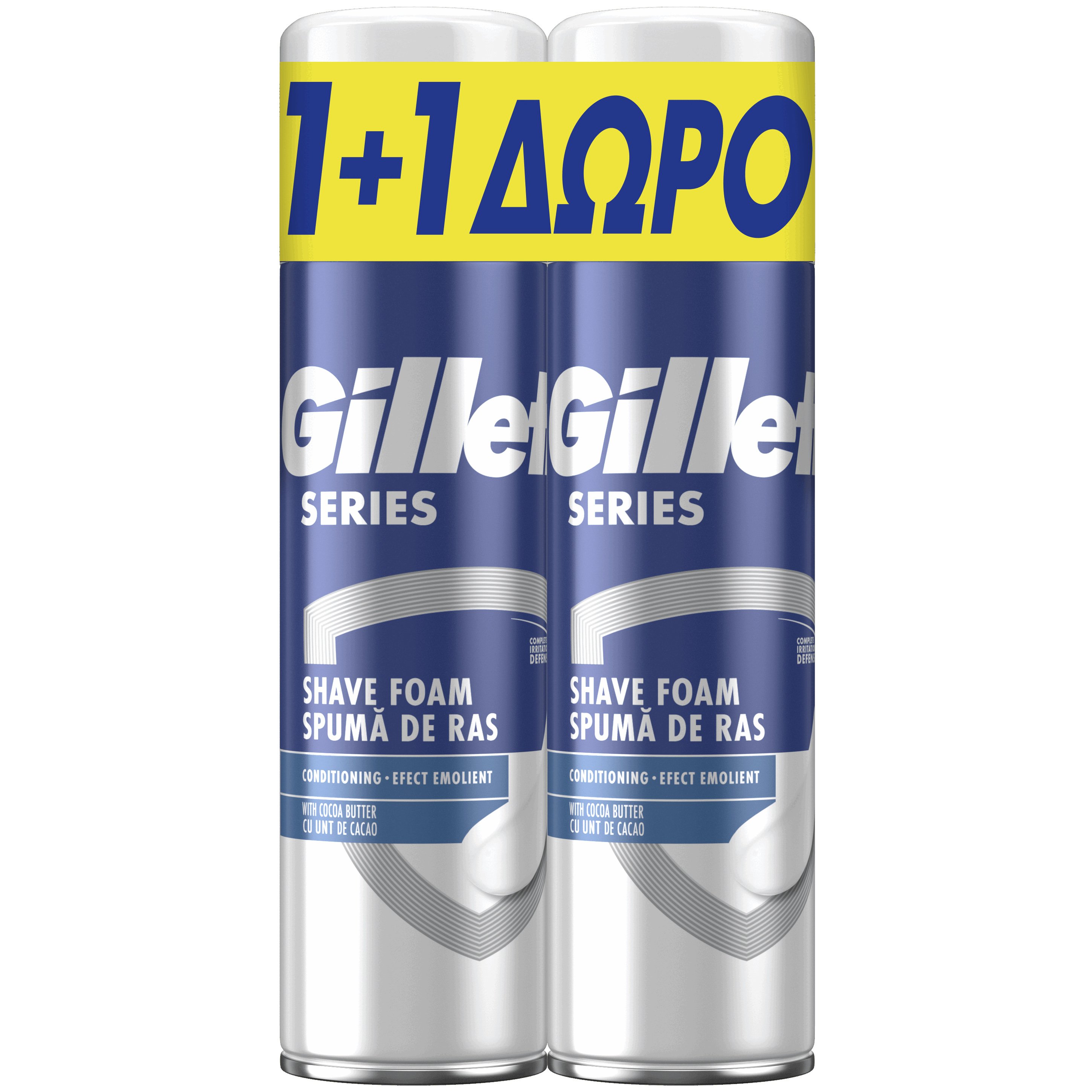 Gillette Πακέτο Προσφοράς Series Shave Foam Conditioning with Cocoa Butter Αφρός Ξυρίσματος με Βούτυρο Κακάο για Πλήρη Προστασία από τους Ερεθισμούς 2x250ml