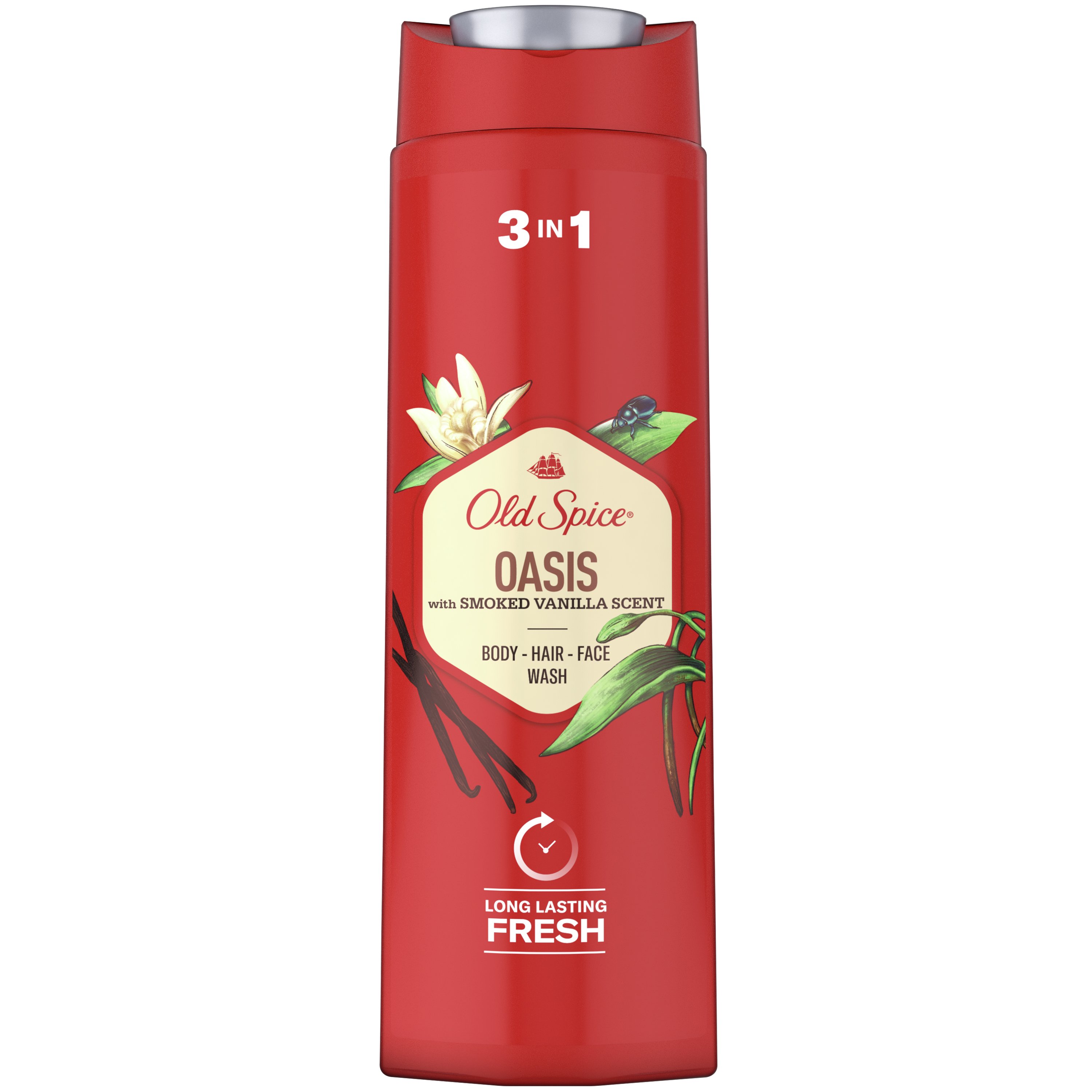 Old Spice Oasis 3in1 Shower & Shampoo Gel with Smoked Vanilla Scent Ανδρικό Αφρόλουτρο, Σαμπουάν σε Μορφή Gel για Σώμα, Μαλλιά & Πρόσωπο με Άρωμα Βανίλιας 400ml