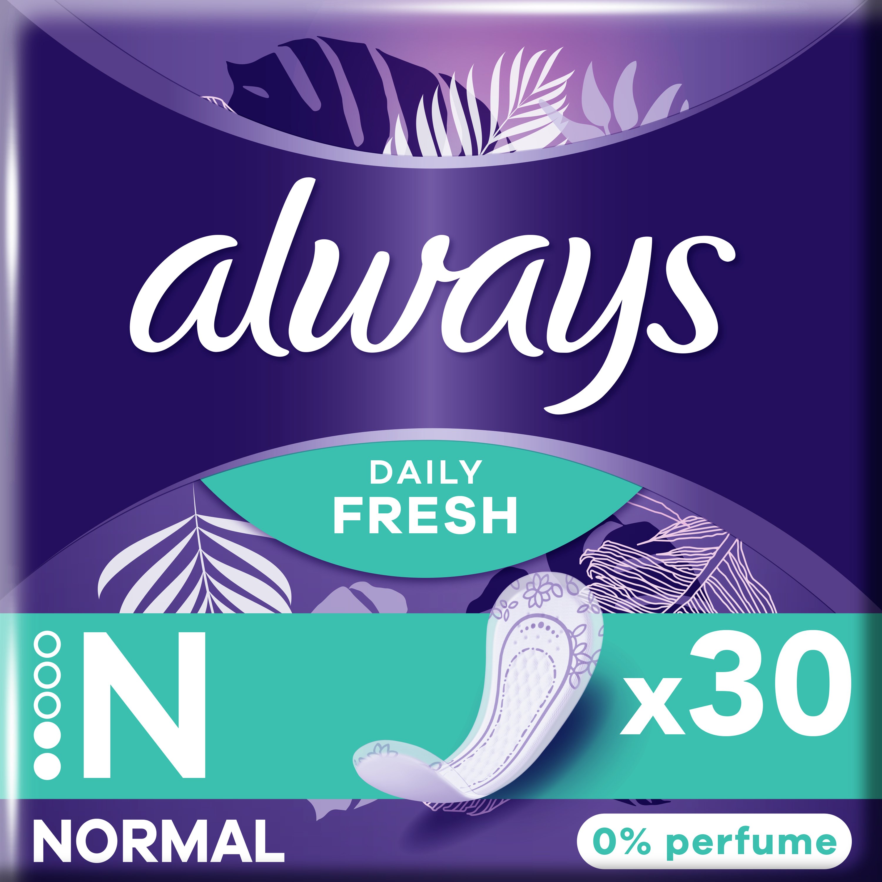 Always Daily Fresh Normal 0% Perfume Άνετα Σερβιετάκια Χωρίς Άρωμα για Καθημερινή Προστασία 30 Τεμάχια