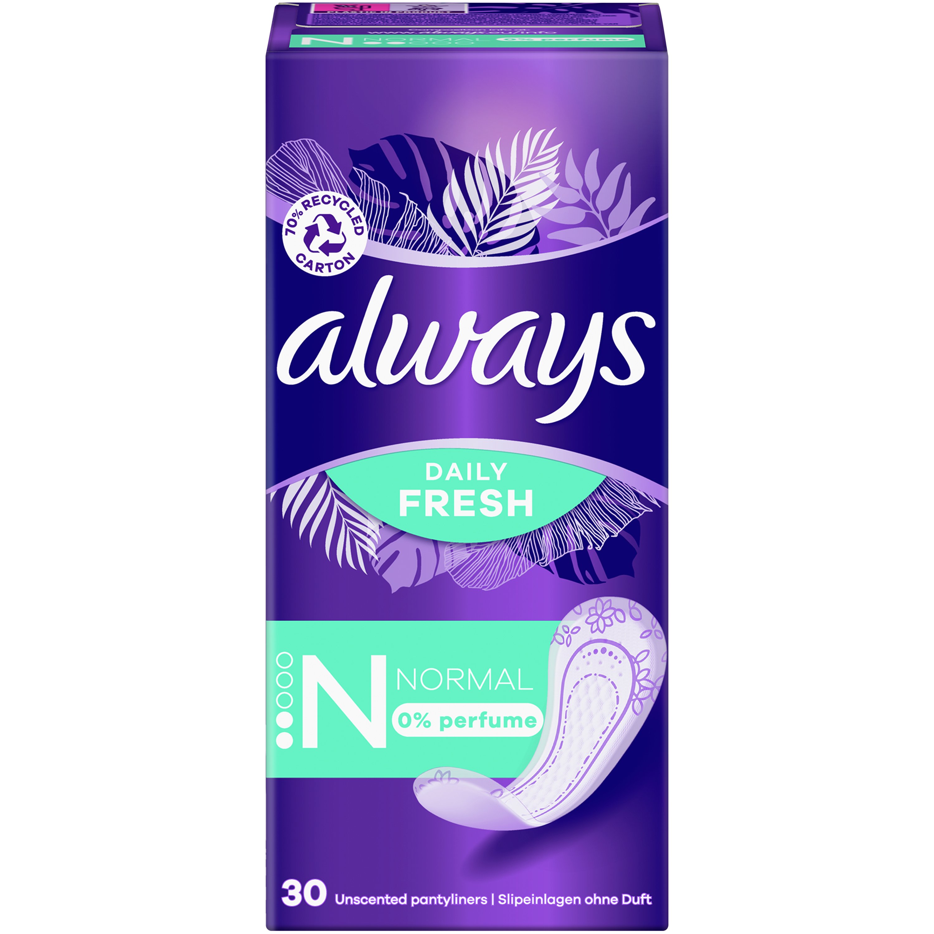 Always Daily Fresh Normal 0% Perfume Άνετα Σερβιετάκια Χωρίς Άρωμα για Καθημερινή Προστασία 30 Τεμάχια